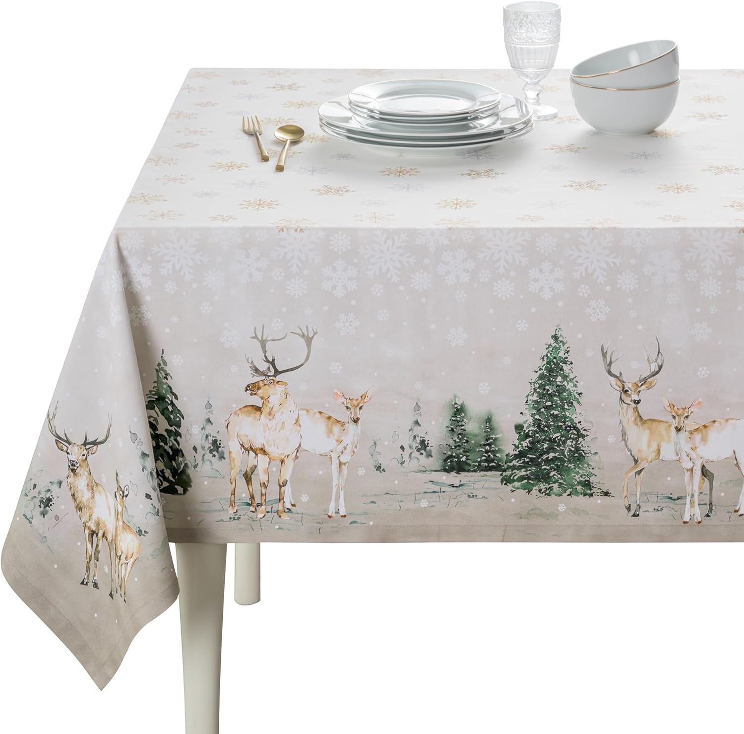 Maison d' Hermine Table Cloth Rectangle Table 100% Cotton 60 x 108 Inches Fall Tablecloth Reusable Everyday Use for Thanksgiving Christmas Decorations Dining Farmhouse Party (Deer in The Woods) 001 - Deer in the Woods 108" x 60" (Rectangular)