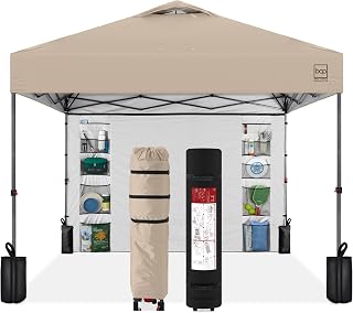 Best Choice Products 10x10 Pop Up Canopy Tent with Sidewall, Sand | 1 Person 1 Minute Setup, Includes Carry Case & 4 Weight Bags, Outdoor Shade for Camping, Parties, Events