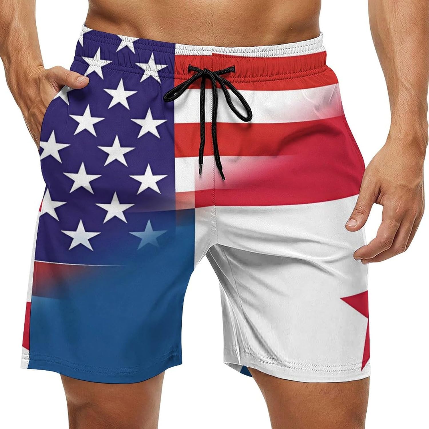 US Panama Combined Flag Casual Men's Swim Trunks Novelty Summer Beach Shorts Swimwear with Pocket