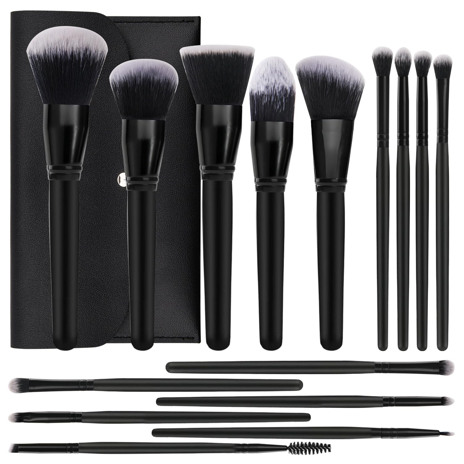 Glamberry Juego de brochas de maquillaje, 15 piezas profesionales de alta calidad para base sintética, contorno, correctores, sombras de ojos, rubor, juego de brochas de maquillaje con estuche