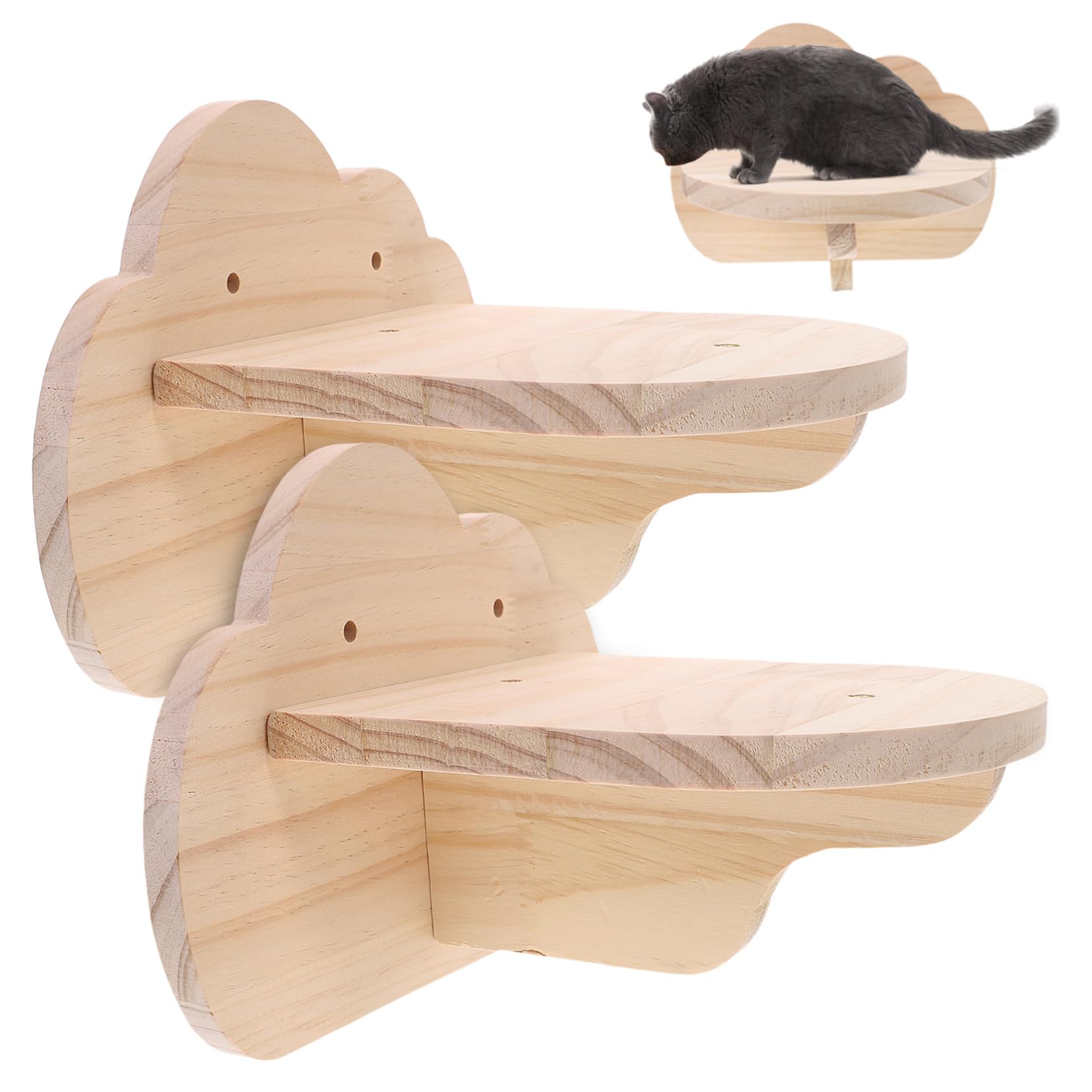 Étagère murale pour chat en forme de nuage avec 2 marches en bois suspendues