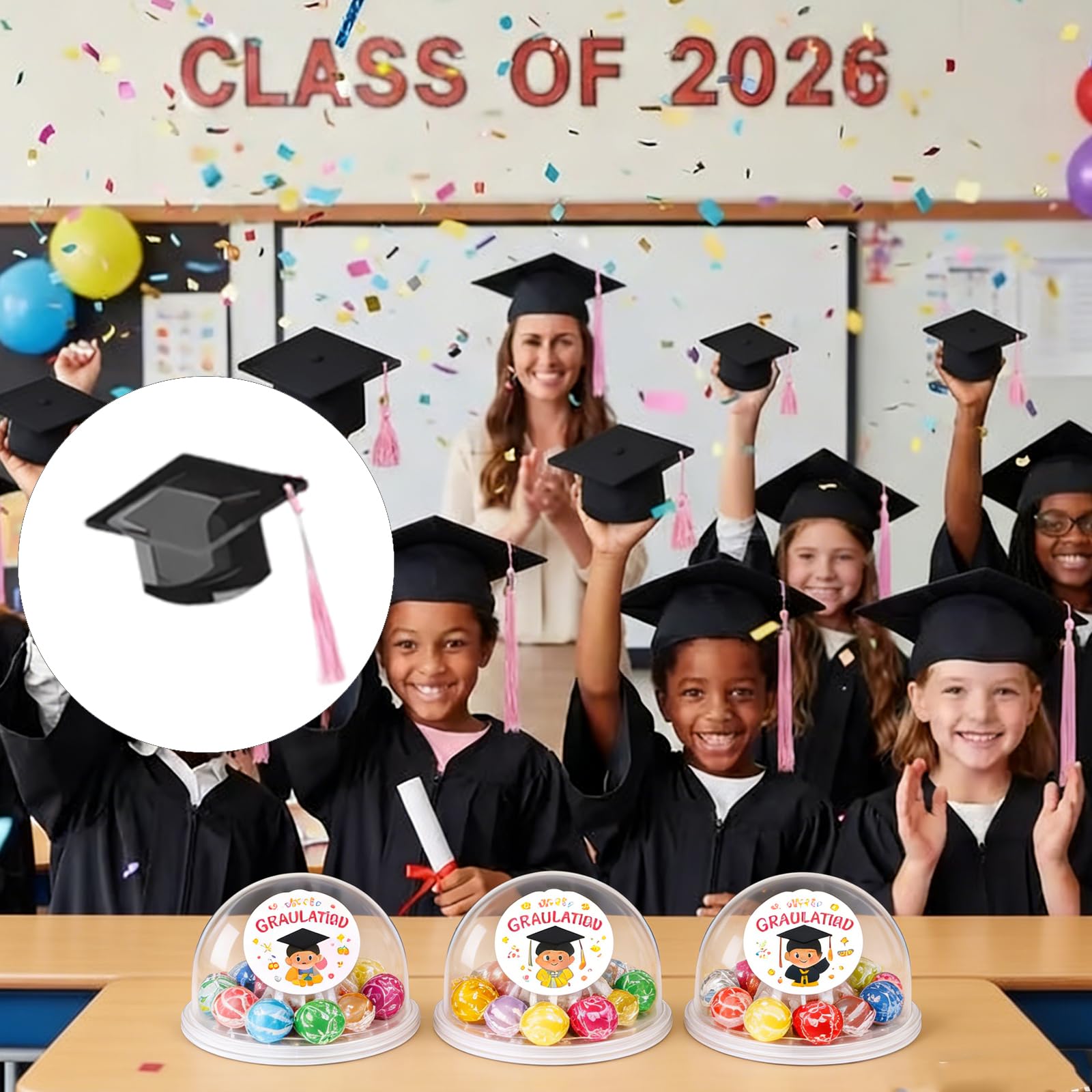 Con tarjeta de felicitación, soporte de plástico para caramelos de chocolate, caja de golosinas para fiestas de graduación, juego de tarjetas de manta de dulces