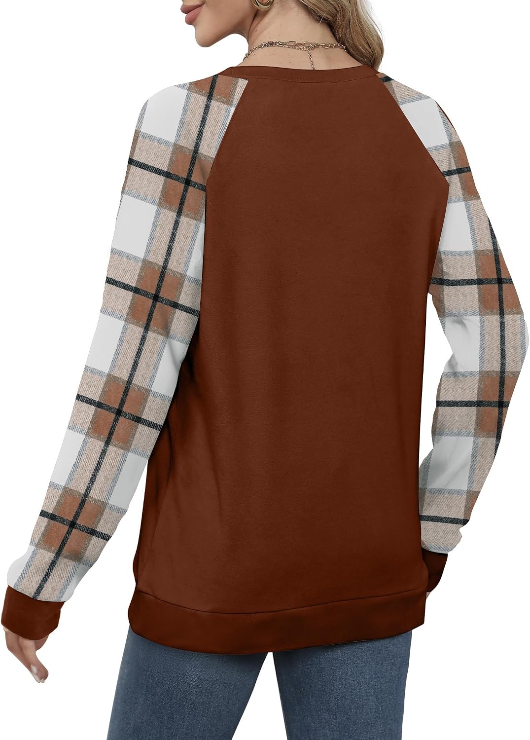 Saloogoe Sweatshirts for Women Crewneck Cable Knit Sleeve Sweaters Lightweight Fashion 2025 image 4