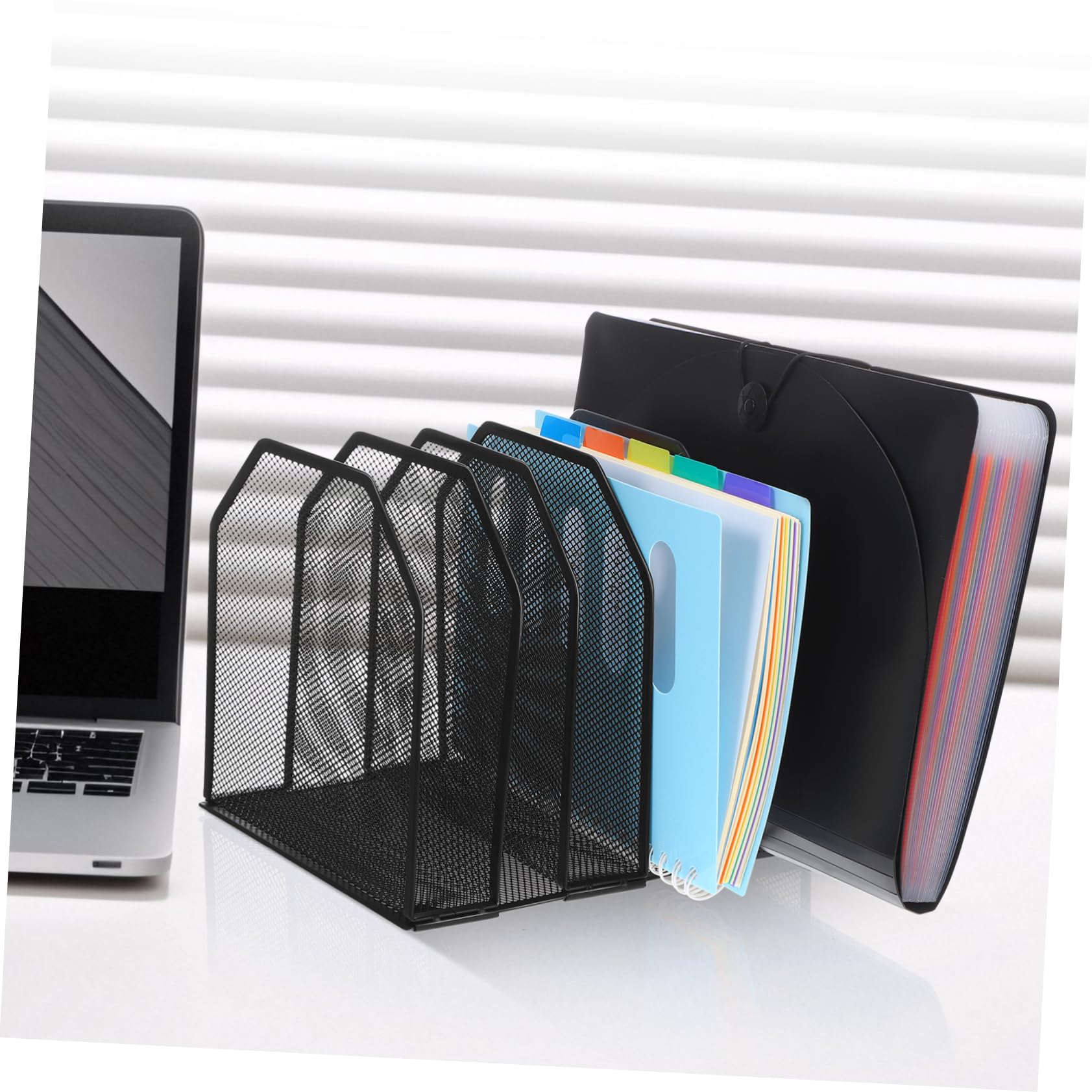 jojofuny Organizador de Escritorio de Malla Metálica Archivador Vertical para Oficina y Aula Compartimentos para Carpetas de Secciones Bandeja para Documentos y Escolar