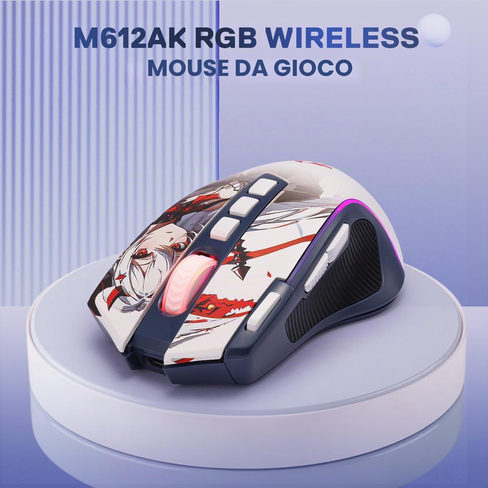 Redragon M612AK PRO Mouse Gaming 3 Modalità RGB | 8000 DPI 9 tasti programmabili 7 RGB BT+2.4G software macro tasto fuoco rapido
