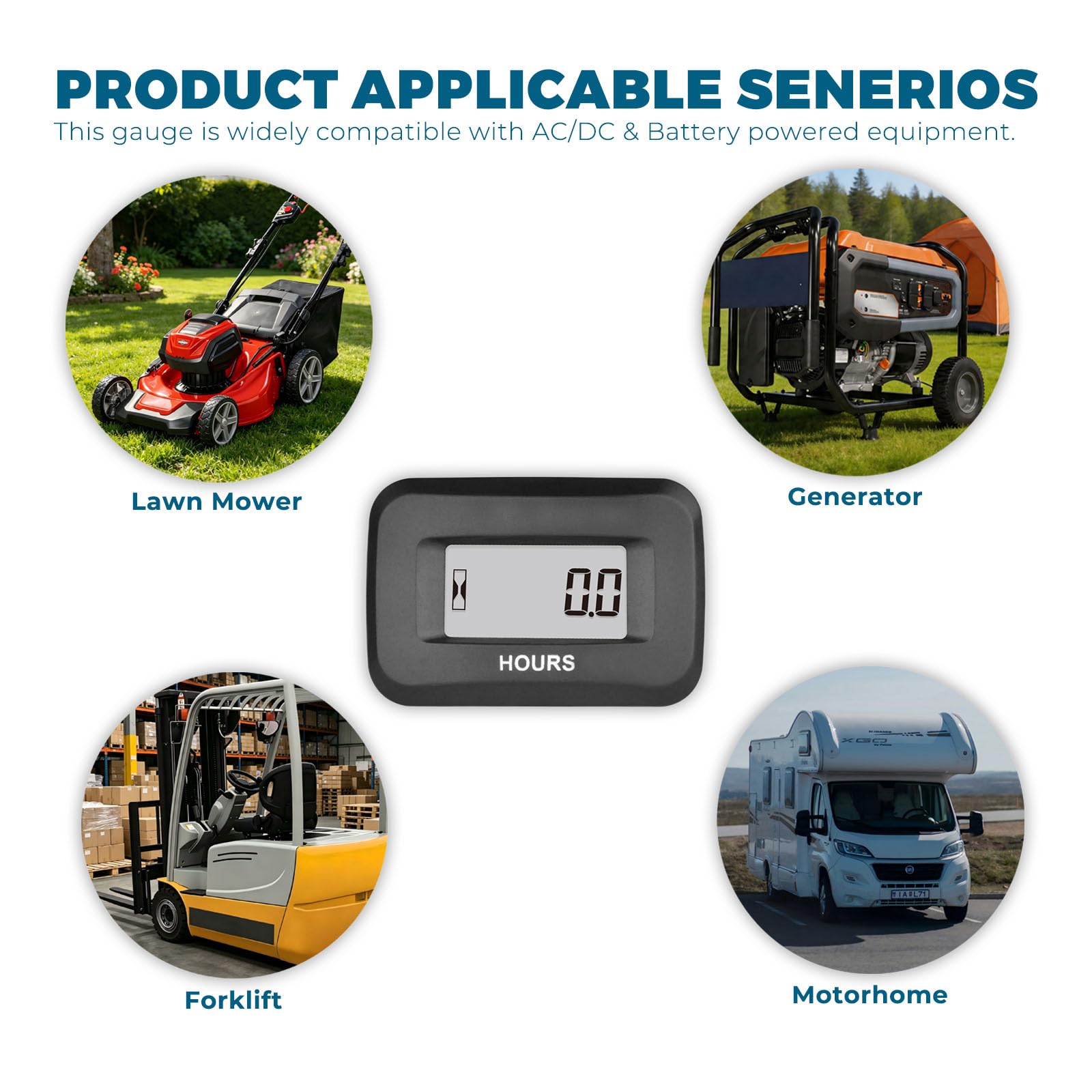 Kit contaore LCD digitale Runleader, AC/DC da 5V a 277V, utilizzare per generatore di trattori per tosaerba ZTR Carrello da golf Scrubber per auto del club Compressore motore ATV marino e