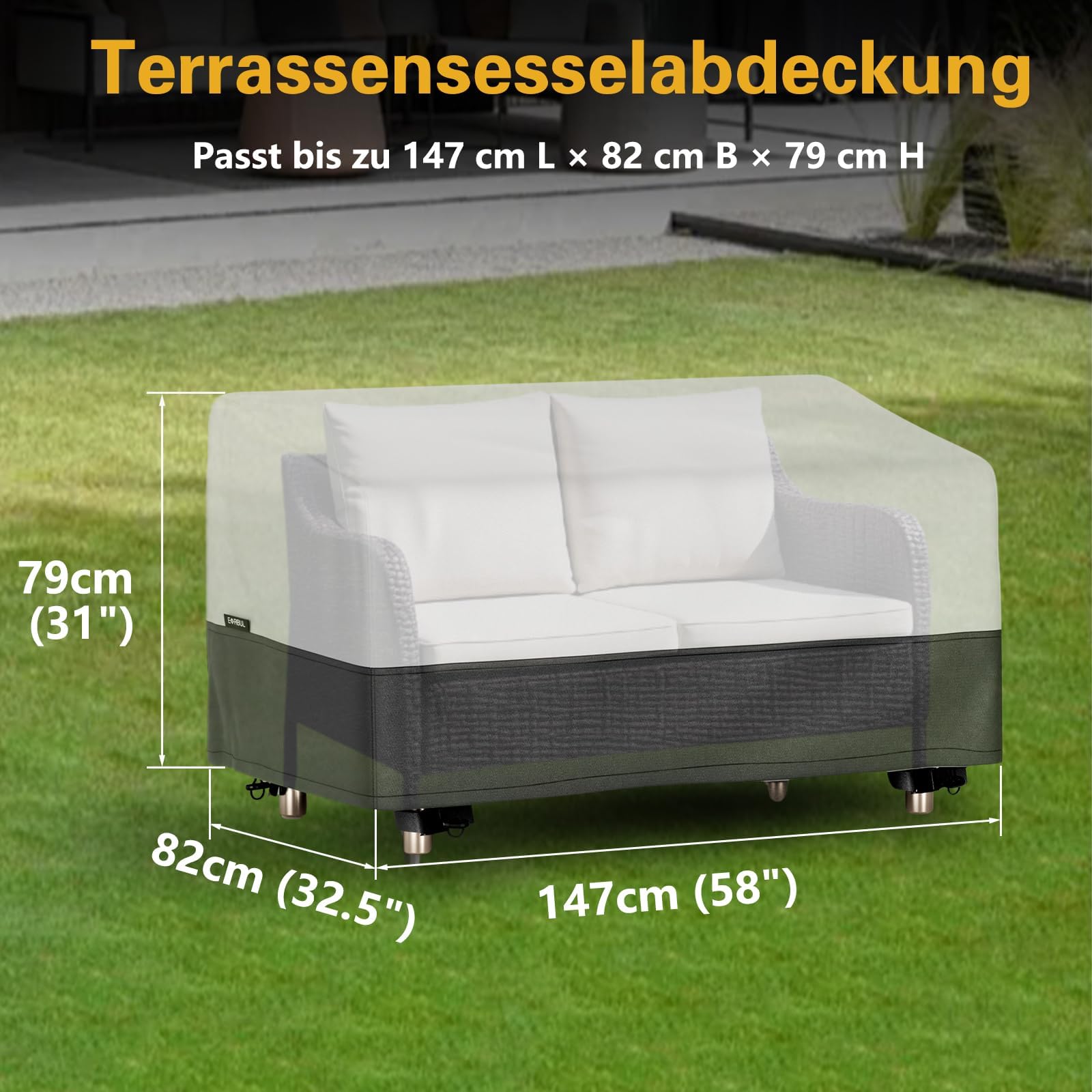 EVRBUL Gartenbank Abdeckung für 2 Sitzer 420D Outdoor-Sofacover mit Luftdüsen 147cm x 82cm x 79cm (58" × 32" × 31")