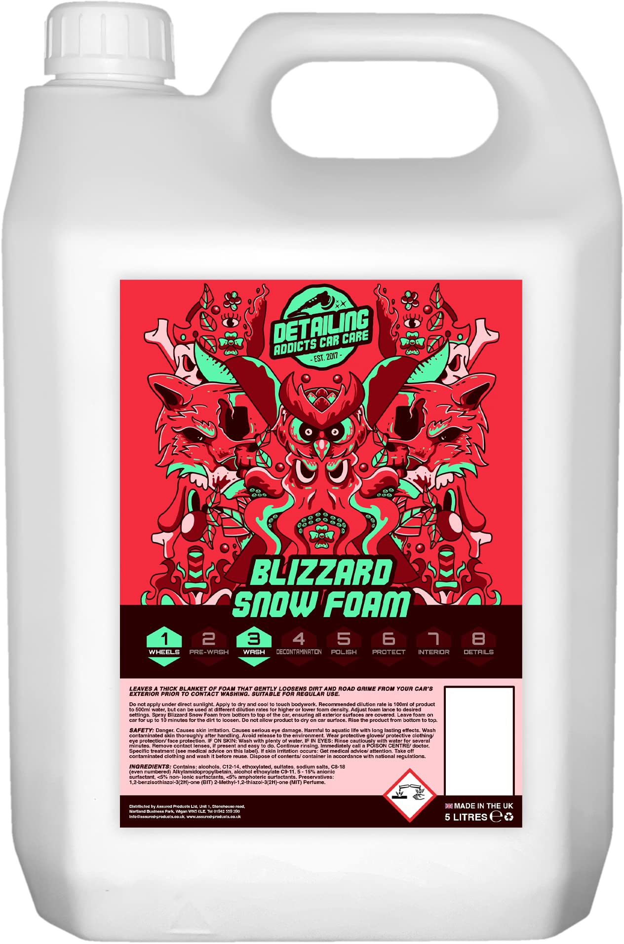 Addicts Car Care - Blizzard Snow Foam 5L Concentrate – Extreme Cling PH Neutral Formula – Polish and Wax Safe