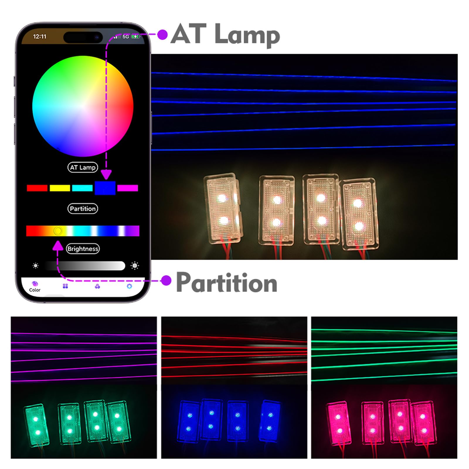 Amazon | 20 in 1車内アンビエントライト、LEDアンビエントRGBライト