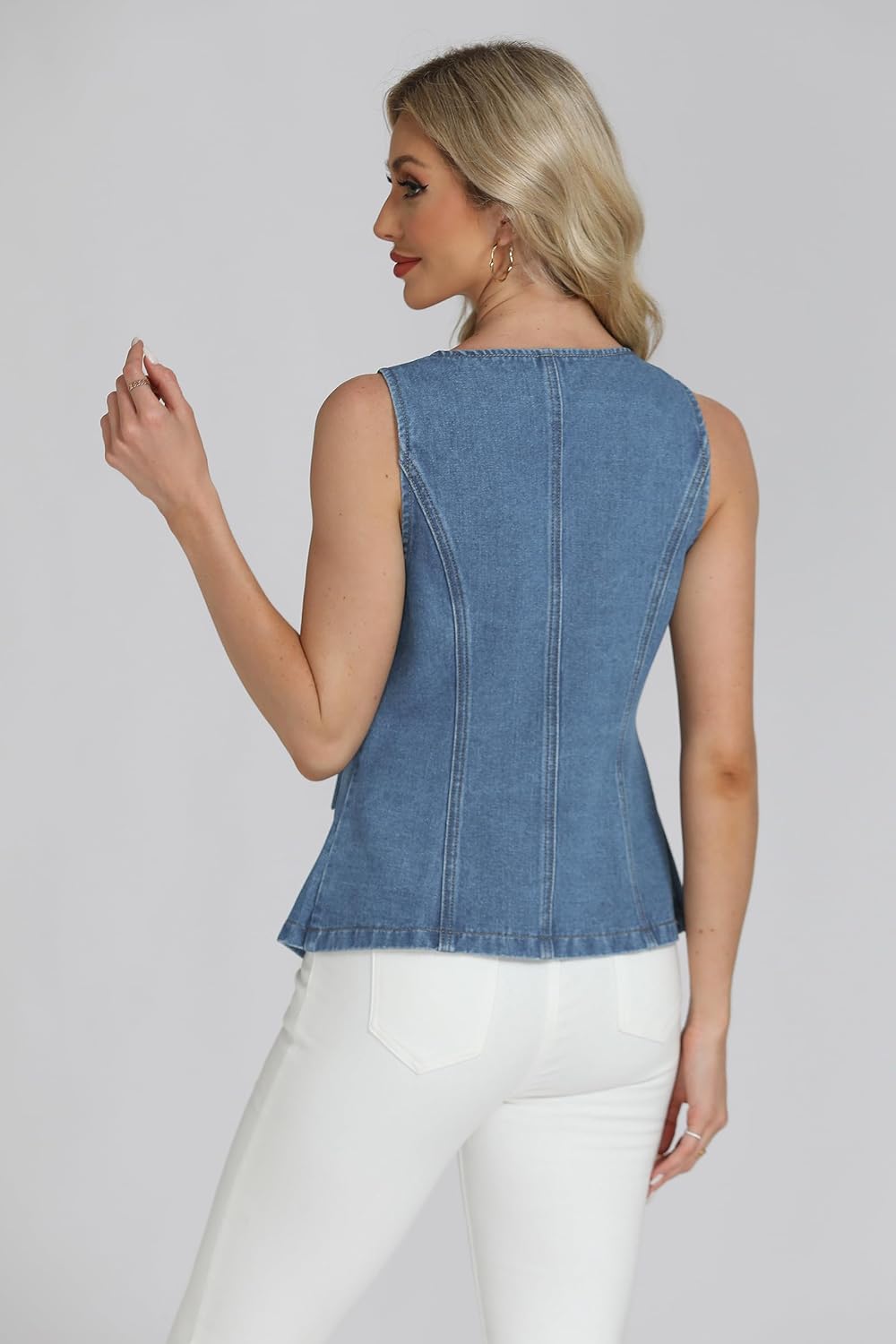 D-Sun Womens Sleeveless Vests Square Neck 2025 Button Down Business Work Suit Vest Tops Outerwear Waistcoat - Image 5