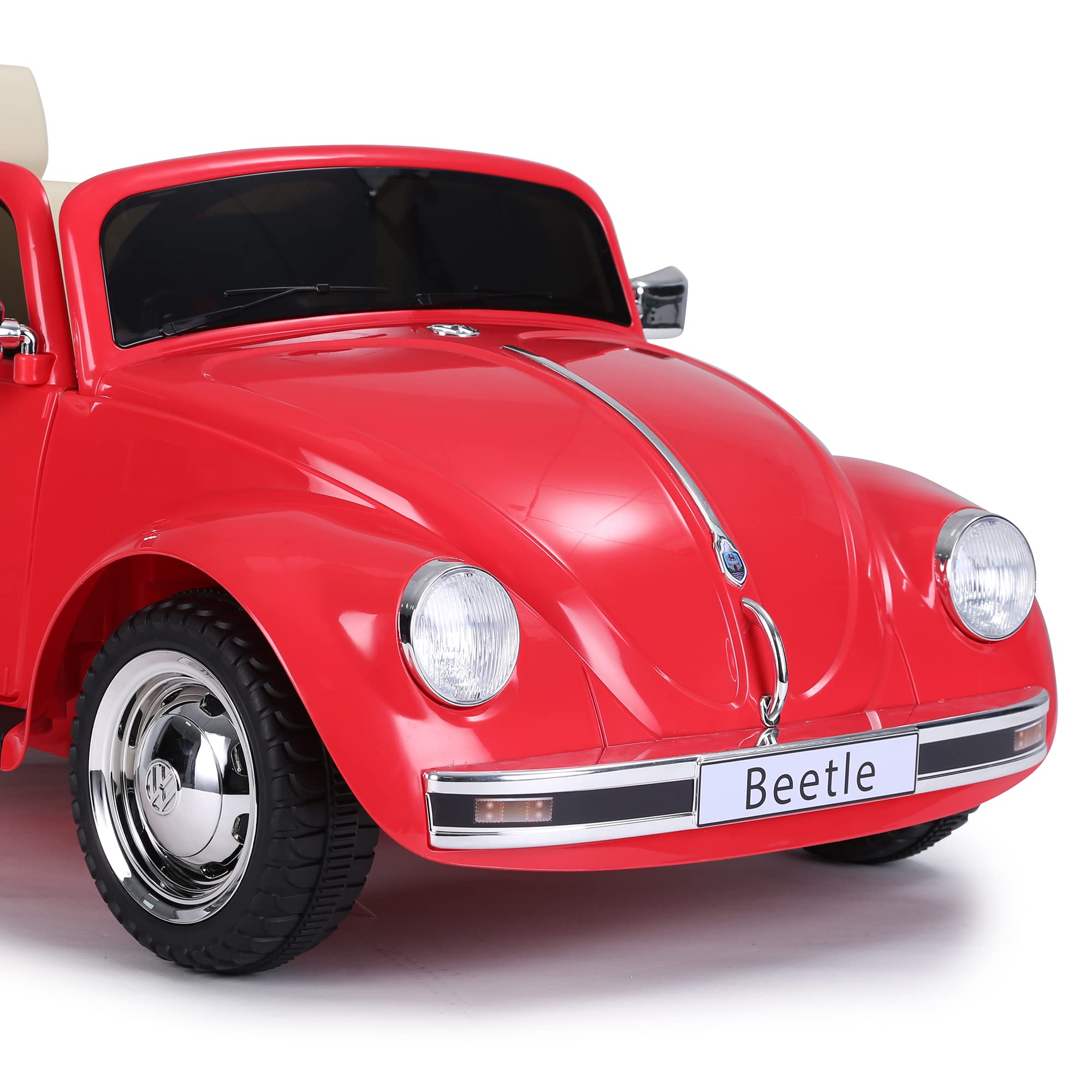 FEBER Maggiolino rosso 12V, auto elettrica, radiocomando fari con luce, 2 marce, acceleratore e freno elettrici, da 3 anni, FAMOSA (800013448)
