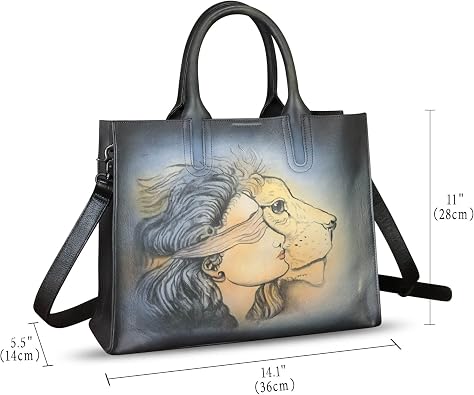 Genuine Leather Handbag for Women Hand Painted Leather Top Handle Bag Handmade Crossbody Purse Work Tote