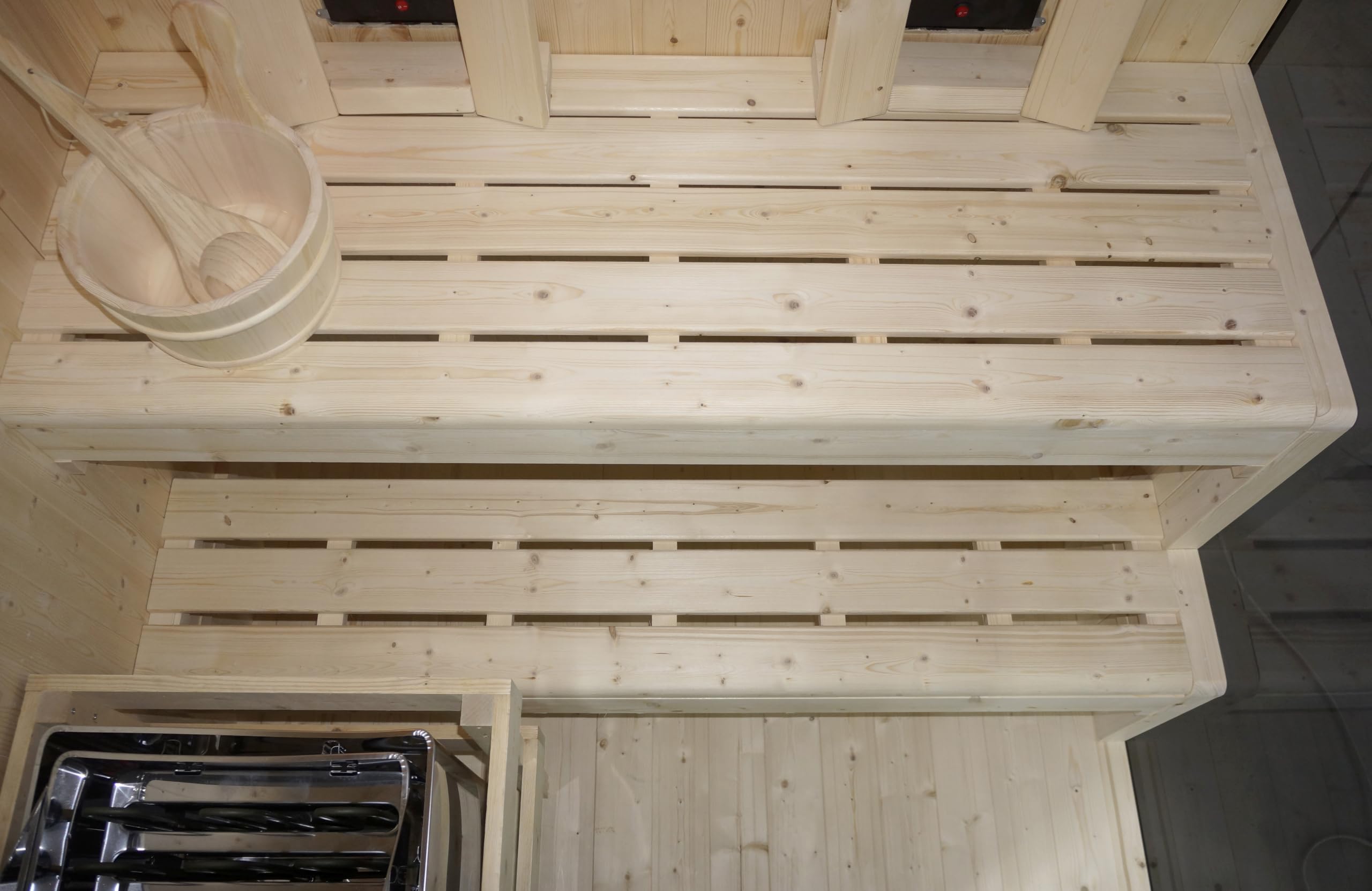 SANOTECHNIK Sauna & Infrarotkabine GLACIER L für 2–3 Personen, Infrarot-Sauna-Kombination aus Fichtenholz mit 4,5 kW Sauna-Elektroofen, 2x 400 W Rotlichtstrahler, Sicherheitsglas, 150 x 120 x 200 cm