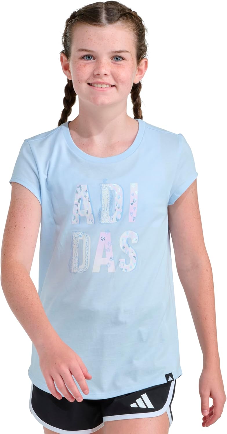 adidas Girls' Short Sleeve Cotton Essential T-Shirt Top