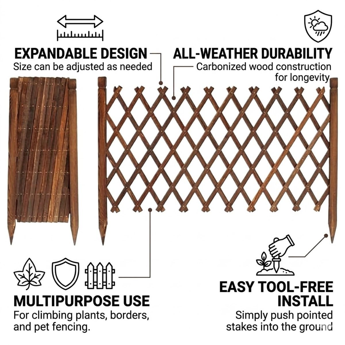 Treillis Jardin Bois Naturel, Brise Vue Bois Extensible, Clôture Rétractable Décorative Barrière Animaux Support Plantes Grimpantes Cour Pelouse Patio(Brun,90cmHx200cmL)