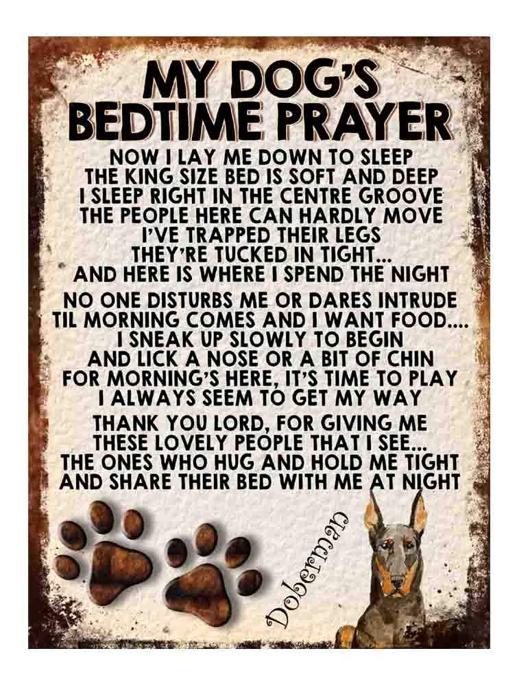 MY DOG'S BEDTIME PRAYER RETRO STYLE METAL TIN SIGN/PLAQUE (DOBERMAN), 8" x 6"
