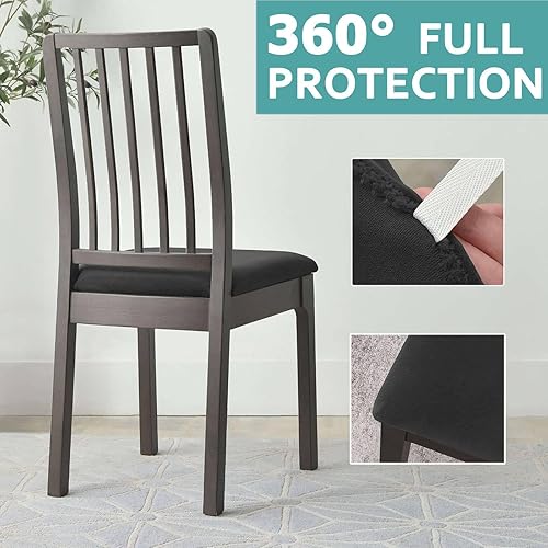 Miniatura 6 de Fundas de asiento de terciopelo para sillas de comedor, paquete de 6 fundas de asiento elásticas para sillas de comedor con parte inferior elástica,