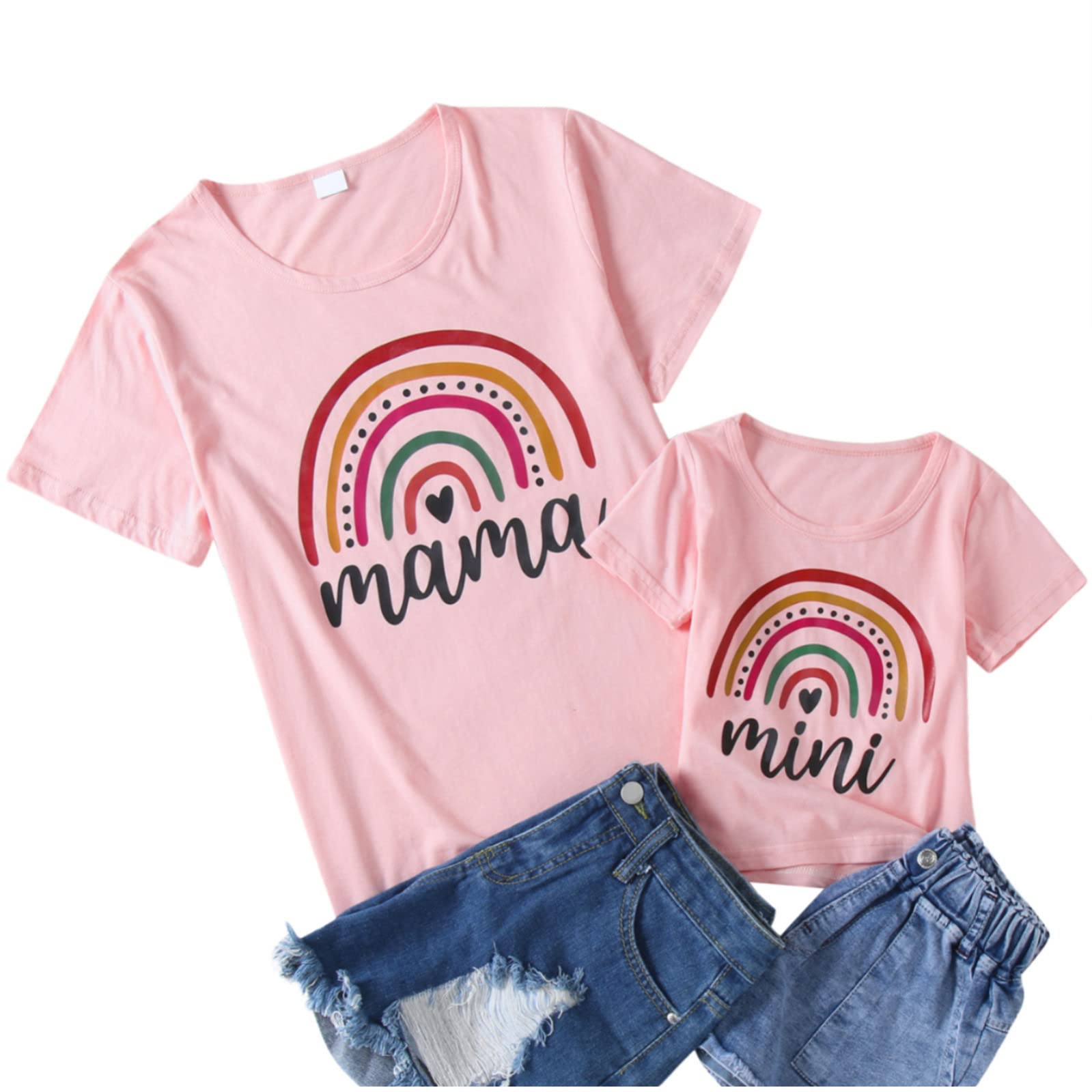 Franterd Mommy & Me Mom & Baby Parent-Child Letter T Shirt Family Matching Clothes Outfits