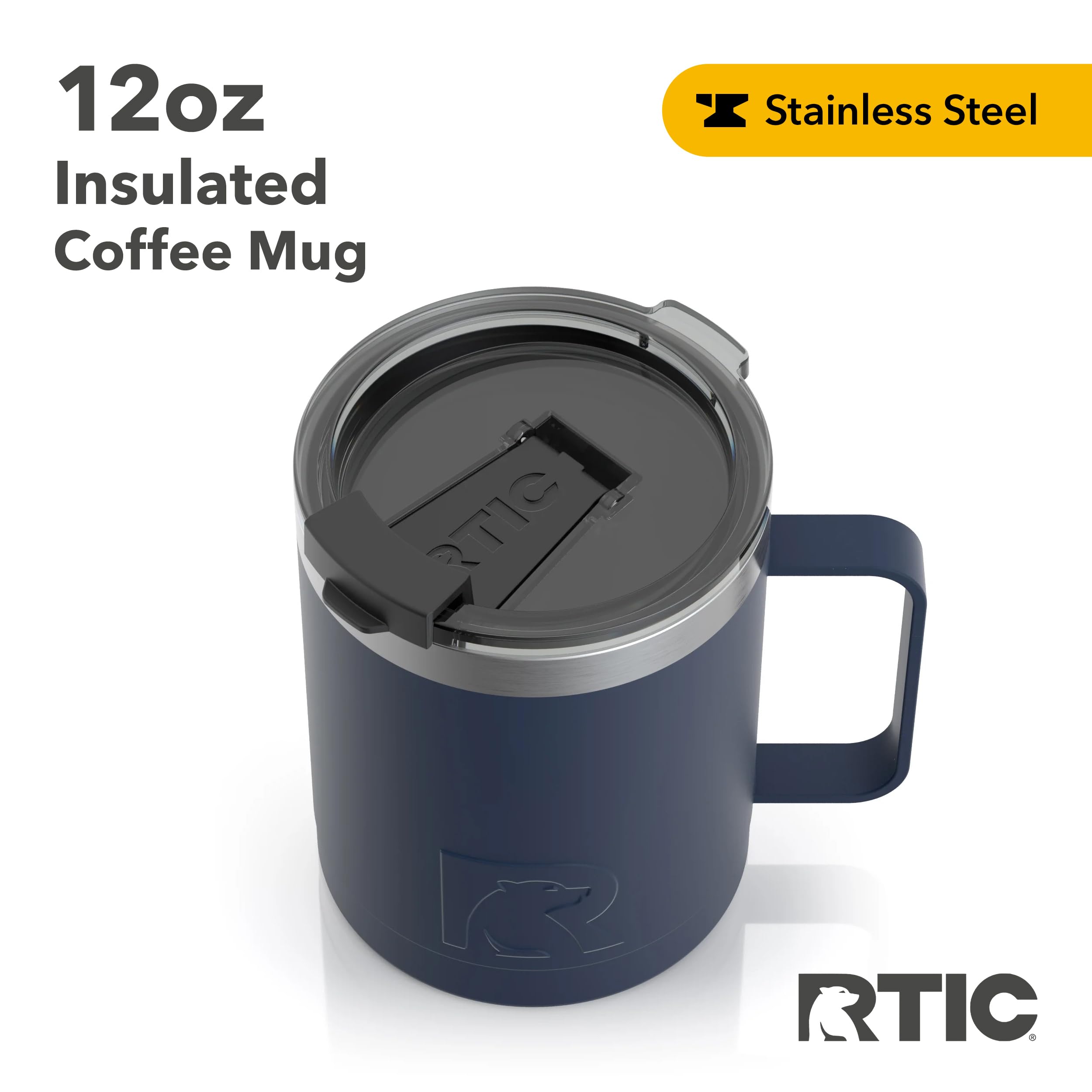 RTIC 12oz Coffee Mug With Handle - Vacuum Insulated Travel Cup In Brush Steel