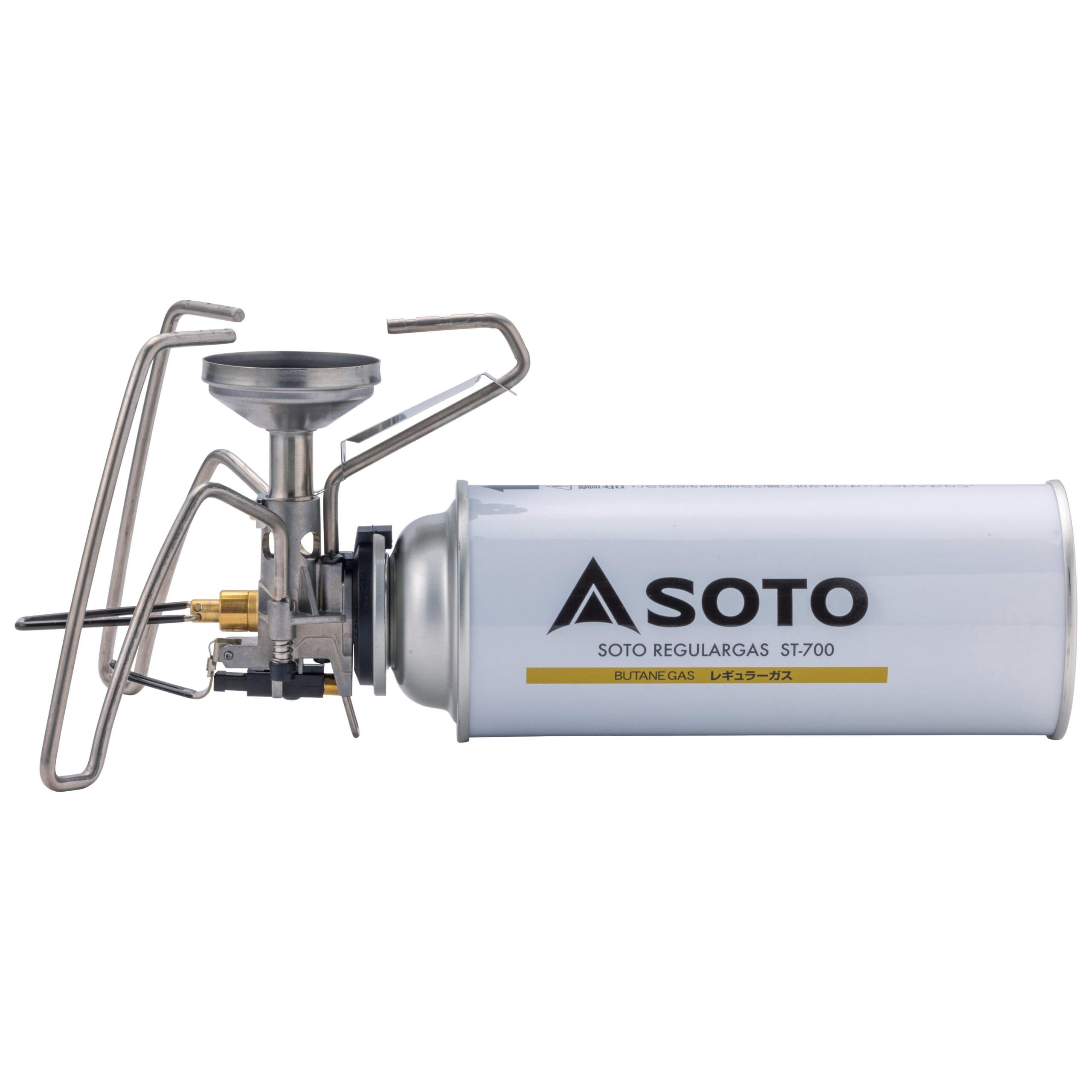 SOTO TriTrail Hornillo de gas para camping (135 g) – Cocina ultraligera para exteriores para cartuchos MSF-1a, con encendido piezoeléctrico, cabezal cóncavo, micro regulador, fabricado en Japón