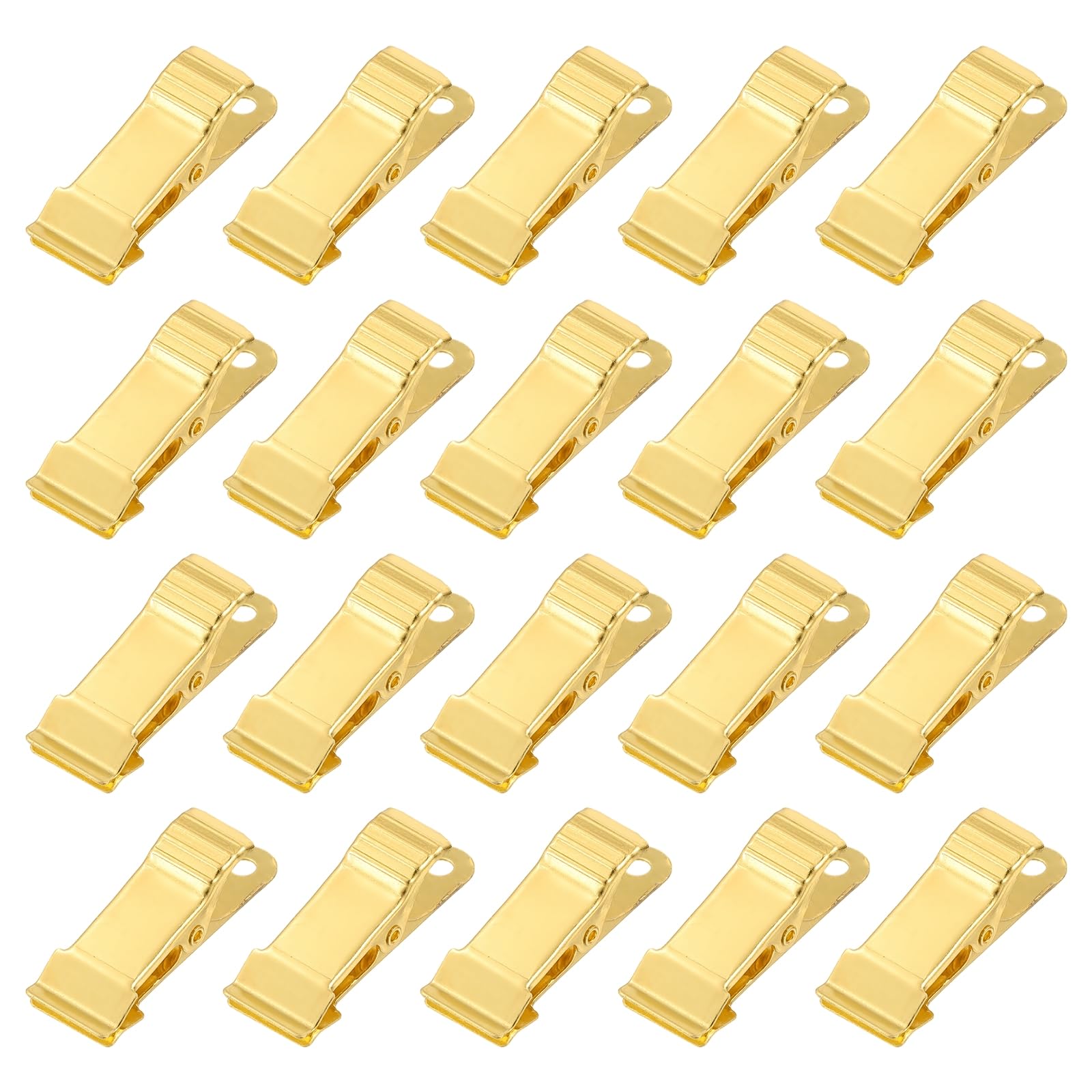 sourcing map 20pcs Metal Alligator Clamps 1.3" x 0.5" Mini Spring Clamp Hanging Crocodile Clips with Smooth Jaw for Work Photo Clothes Crafts, Gold