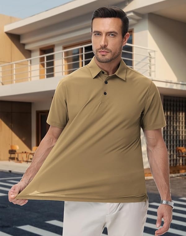 Golf Polos for Men Dry Fit - Mens Collared Golf Shirts Short Sleeve Athletic Sports Performance Polo Shirt for Men Moisture Wicking Khaki by EEQ - Used condition - Image 6