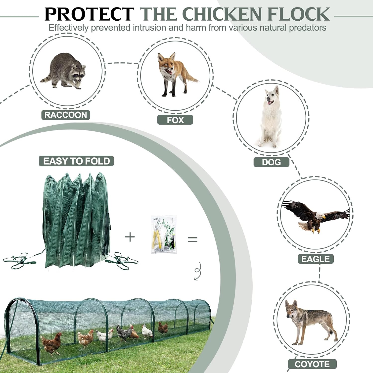 Foldable Chicken Tunnel – Instant Setup, No Assembly Required, 157 Inch Portable Chicken Run for Yard, Expandable Outdoor Tunnel (157 * 30 * 24 inches)