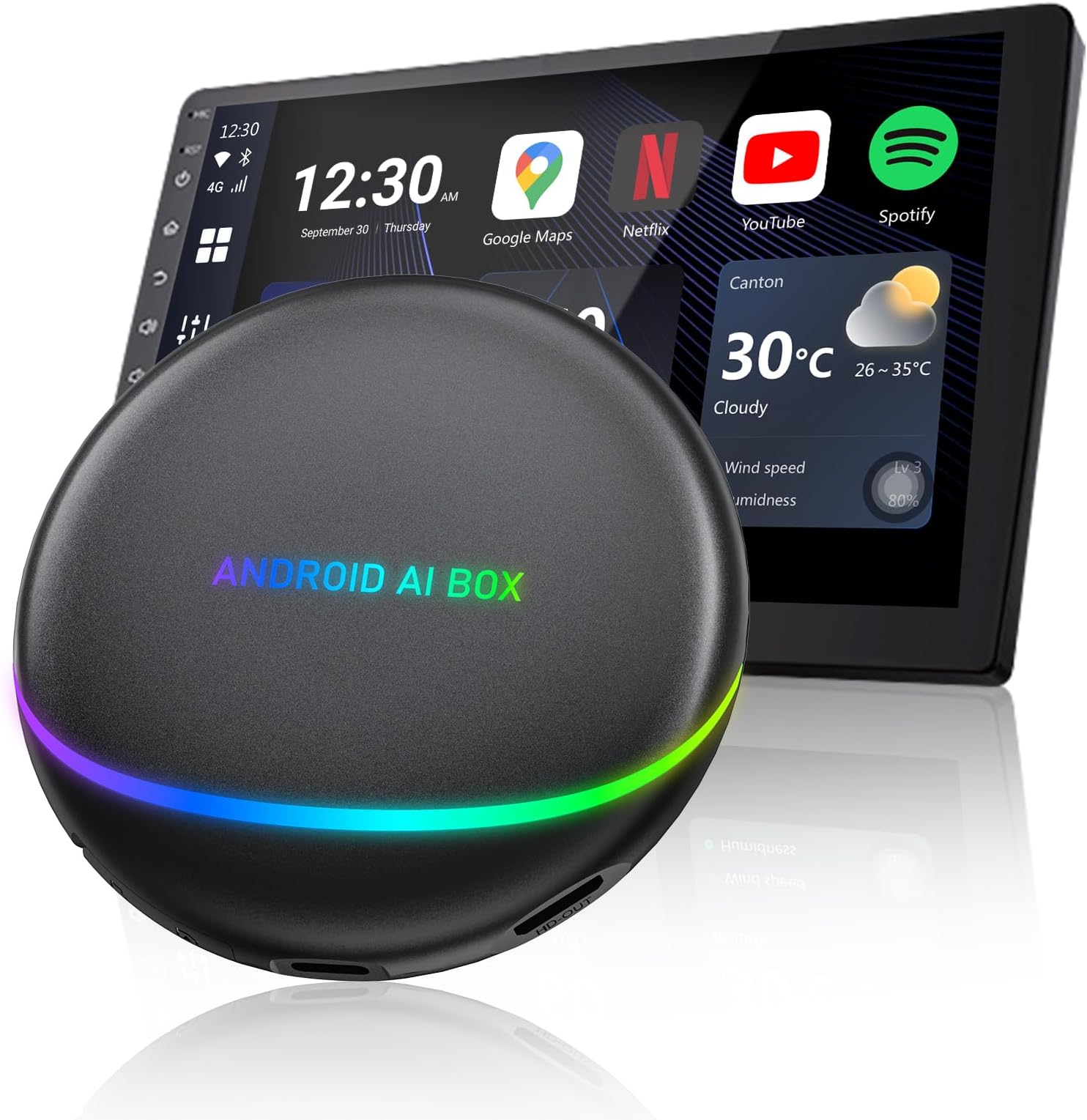 CarPlay AI Box Pro, Android 12 Multimedia Box with YouTube/Netflix Compatible with Wireless CarPlay and Android Auto, 8 Core Processor 8+128G Support HDMI Output, SIM Card & TF Card, Built-in GPS