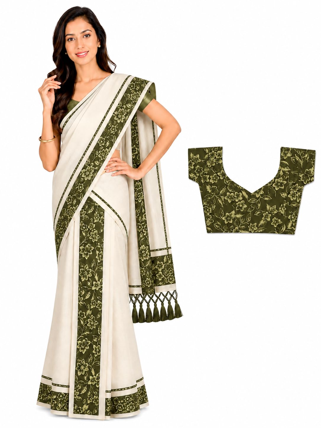 Kerala Kasavu Single Set mundu with Matching Blouse-image-15