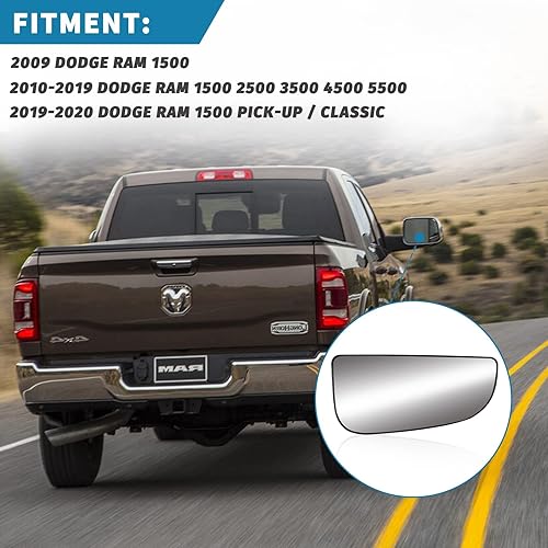 Miniatura 6 de Espejo inferior del lado del pasajero compatible con Dodge Ram 1500 2500 3500 4500 5500 2009-2020 espejos de remolque - Espejo convexo con placa de