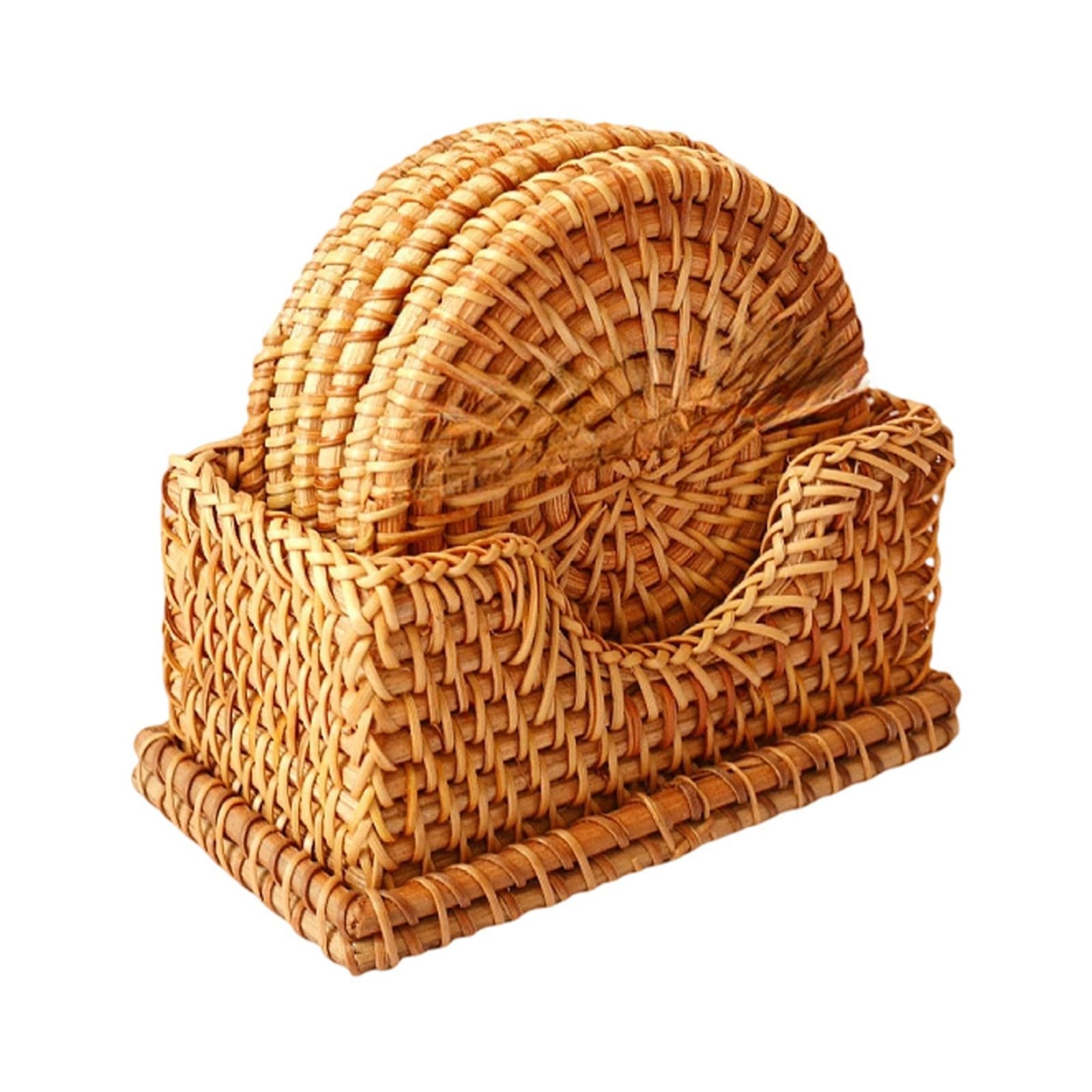 ordinarYone Handwoven Rattan Coasters With/without Storage Basket Placemat For Cups Bowls And Plates