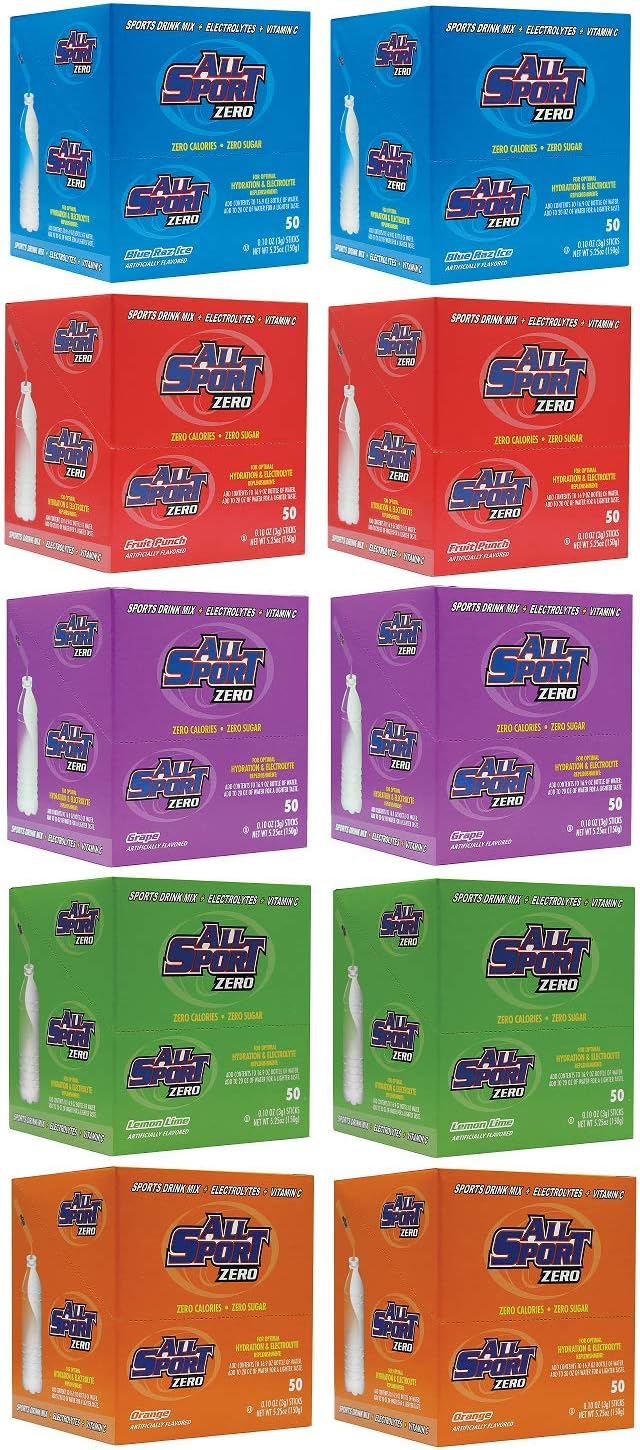 All Sport Zero Powder Sticks Variety Pack 500 Case, (10 Boxes of 50)