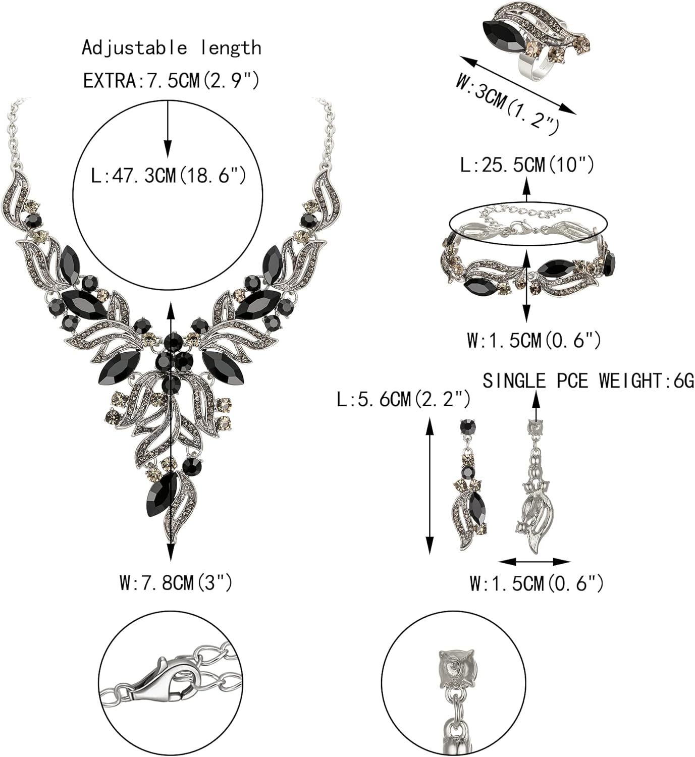 EVER FAITH Bridal Wedding Marquise Crystal Leaf Cluster Statement Y-Shaped Necklace Earrings Bracelet Ring Set for Prom