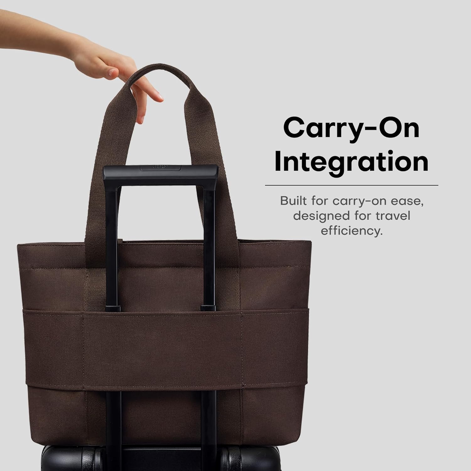 Everyday Large Tote Bag for Women with Laptop Sleeve, Pass-Through Band, Luggage Sleeve, Drink Bottle Holder, Simple Modern Tote Bag for Travel, Work, Commute & Daily Use - 22L - Dark Brown - Image 2