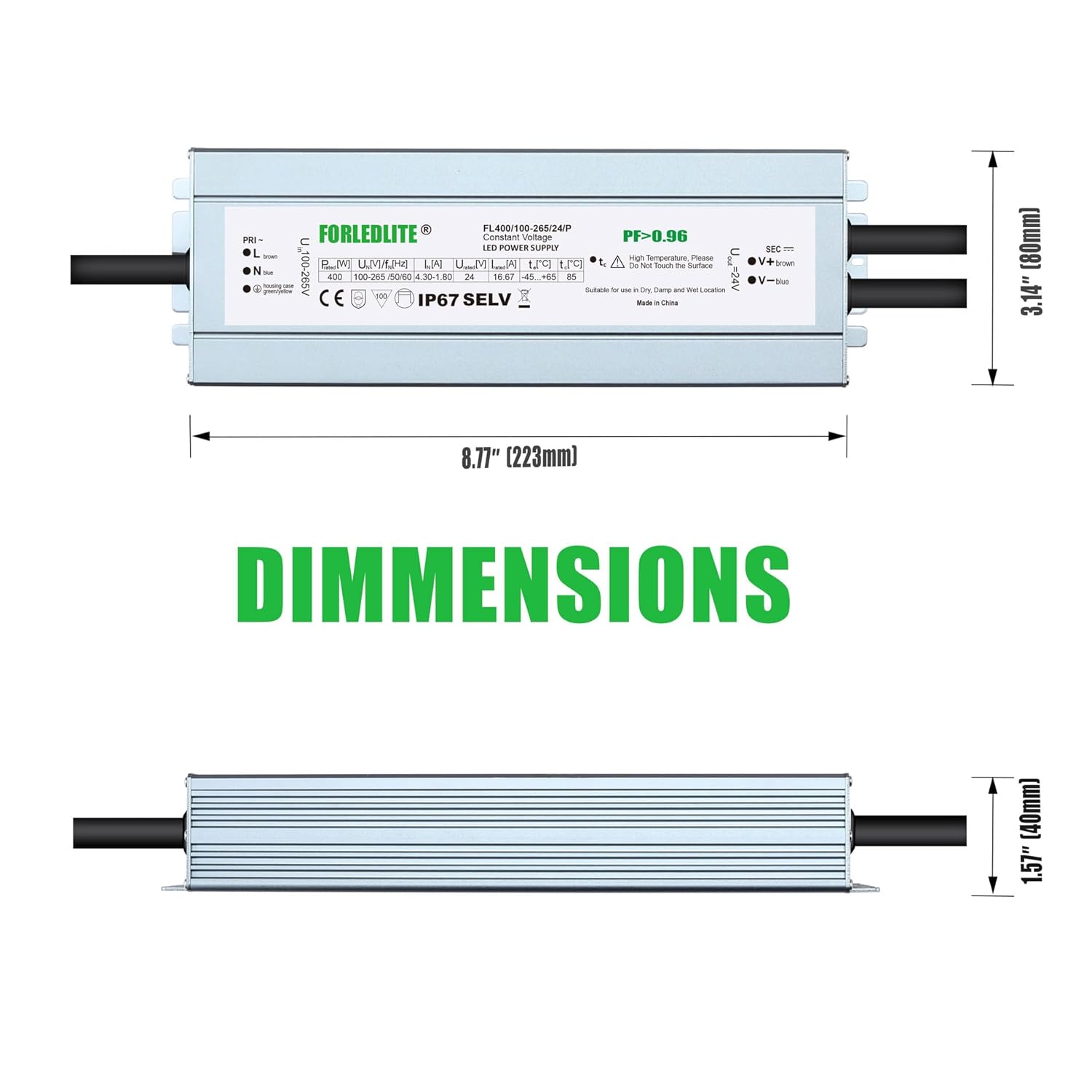 Wide Input 100~265V AC to DC 24V 400W Output IP67 Waterproof Constant Low Voltage LED Power Supply Transformer Driver with Preparation Input Plug for Outdoor Indoor LED Lights - Image 5