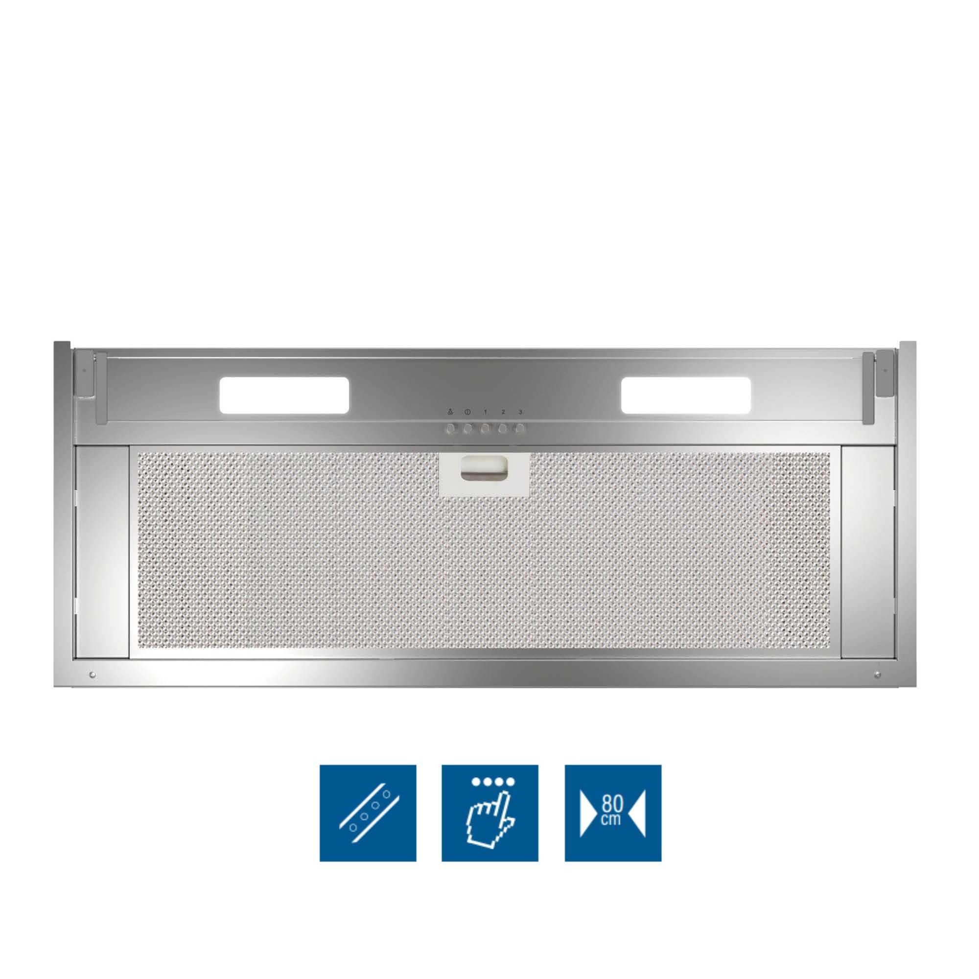 Cata Campana Extractora Armonia 80 X Panel de Control Mecánico 3 Niveles de Extracción Sistema de Fácil Instalación Motor Extra Silencioso Potencia 276 W Ancho 72,1 cm Color Inox