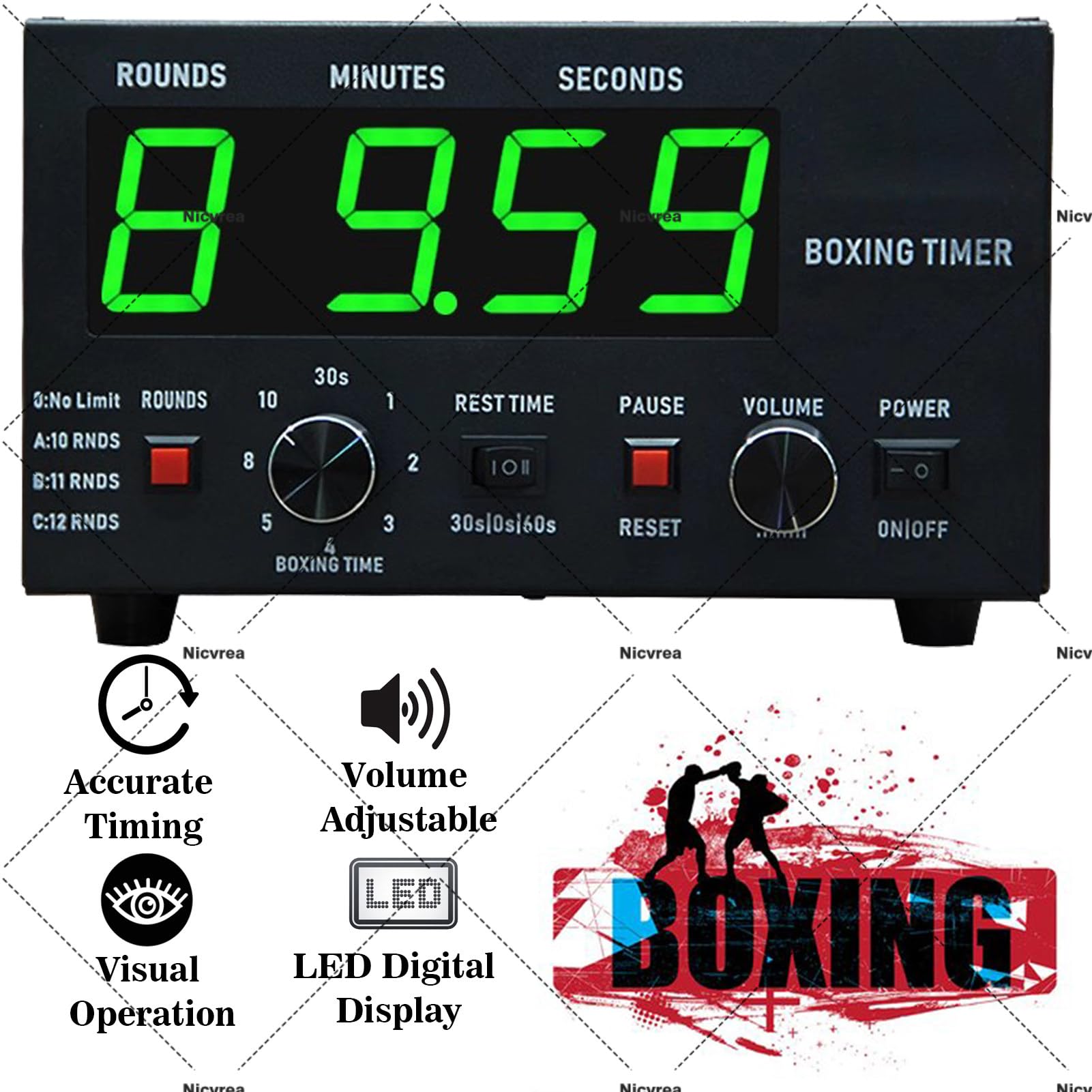 Timer a intervallo, timer per allenamento, boxe, orologio da palestra con cicalino, timer per allenamento a LED per uso domestico e all'aperto, perfetto per fitness ed esercizio fisico