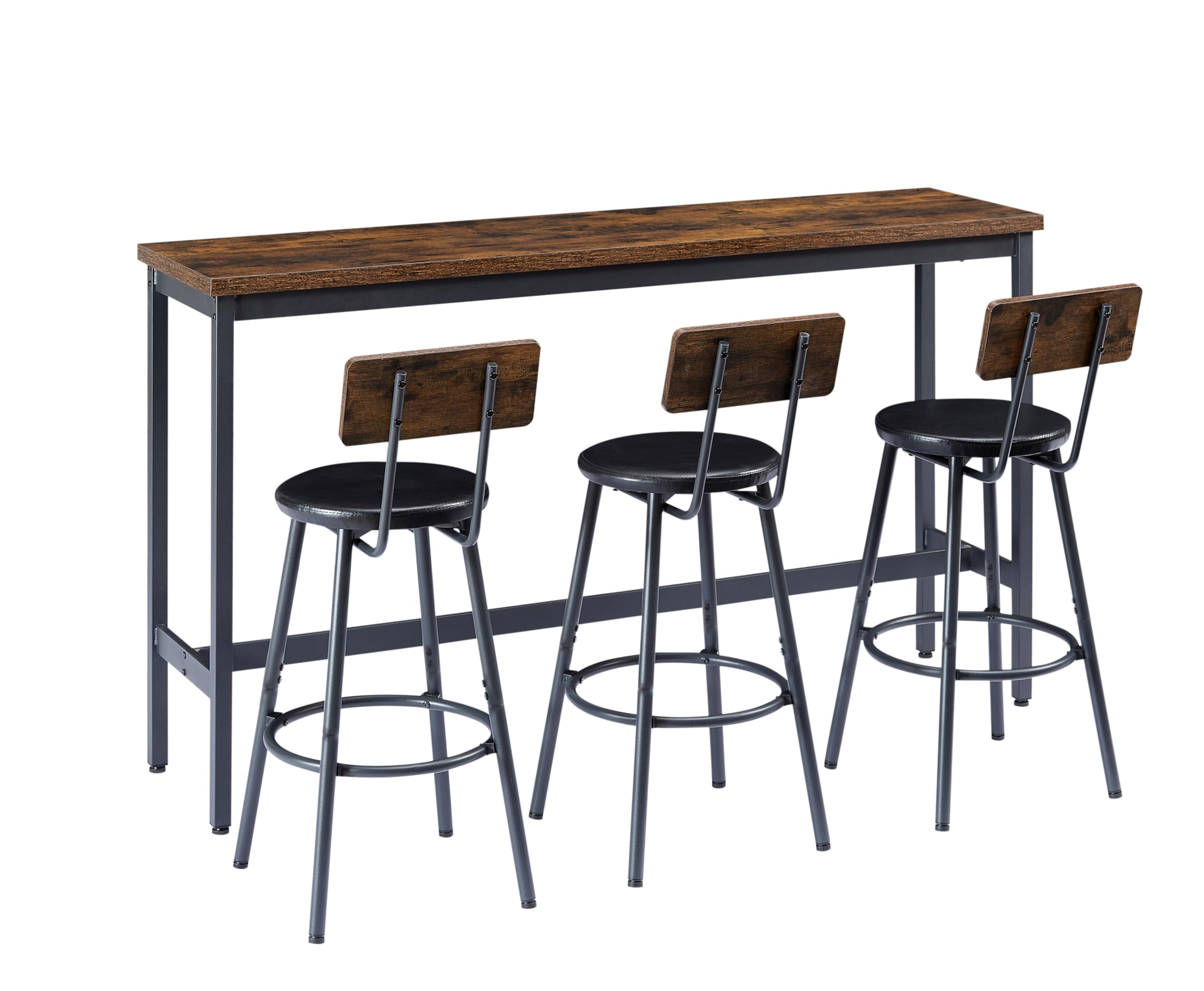 Set Tavolo da Bar con 3 Sgabelli in PU, Industriale, Marrone Rustico