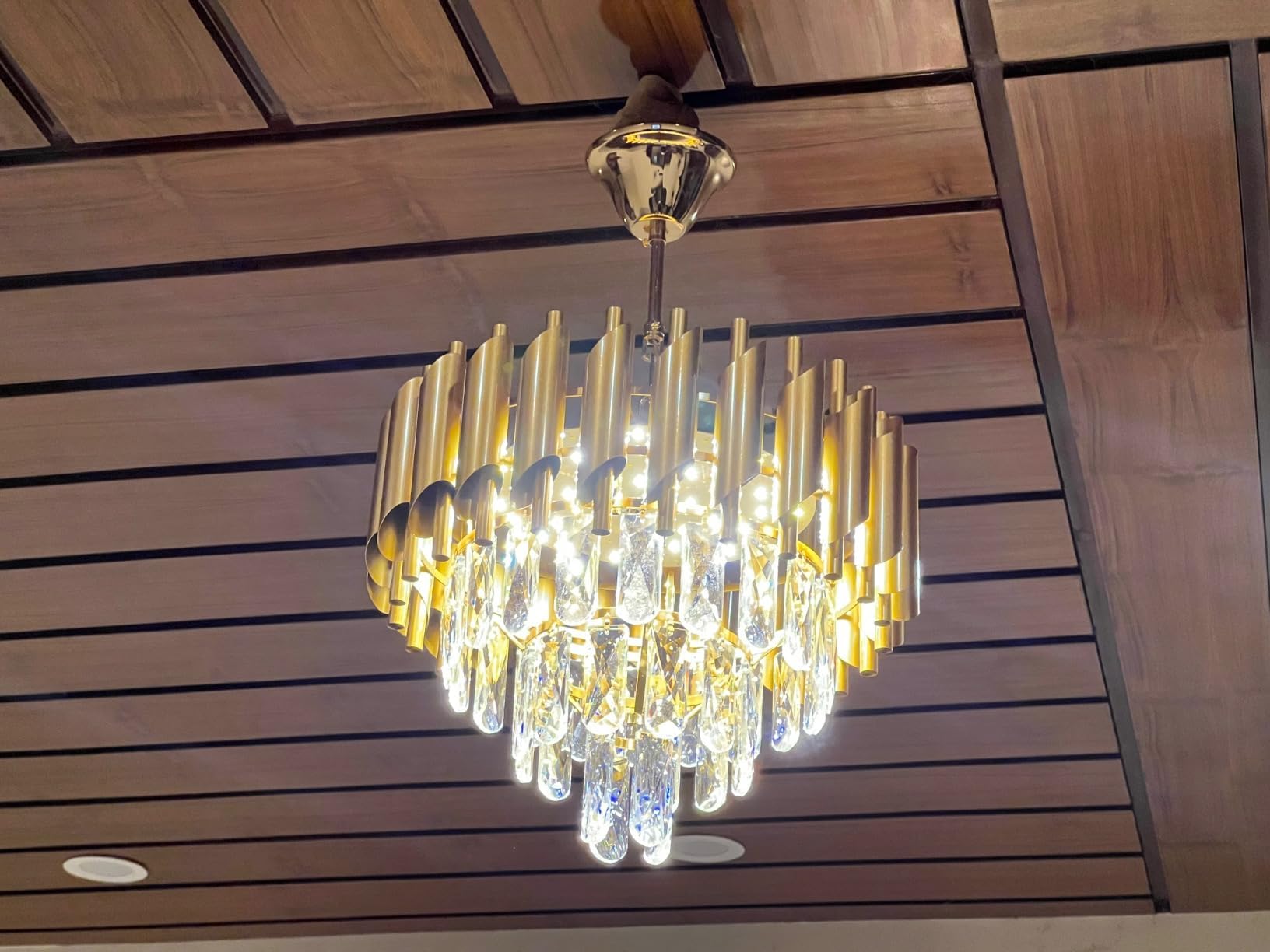 FLOSTON Gold Crystal Chandelier - 3 Color LED Lights -11