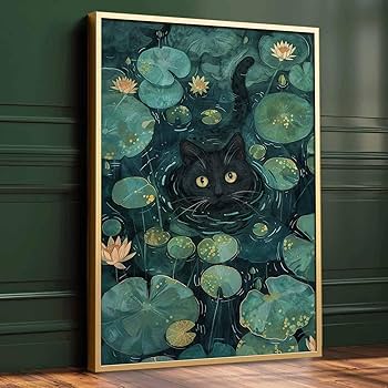 Amazon.co.jp : ヴィンテージモネキャンバスウォールアート 猫モネ