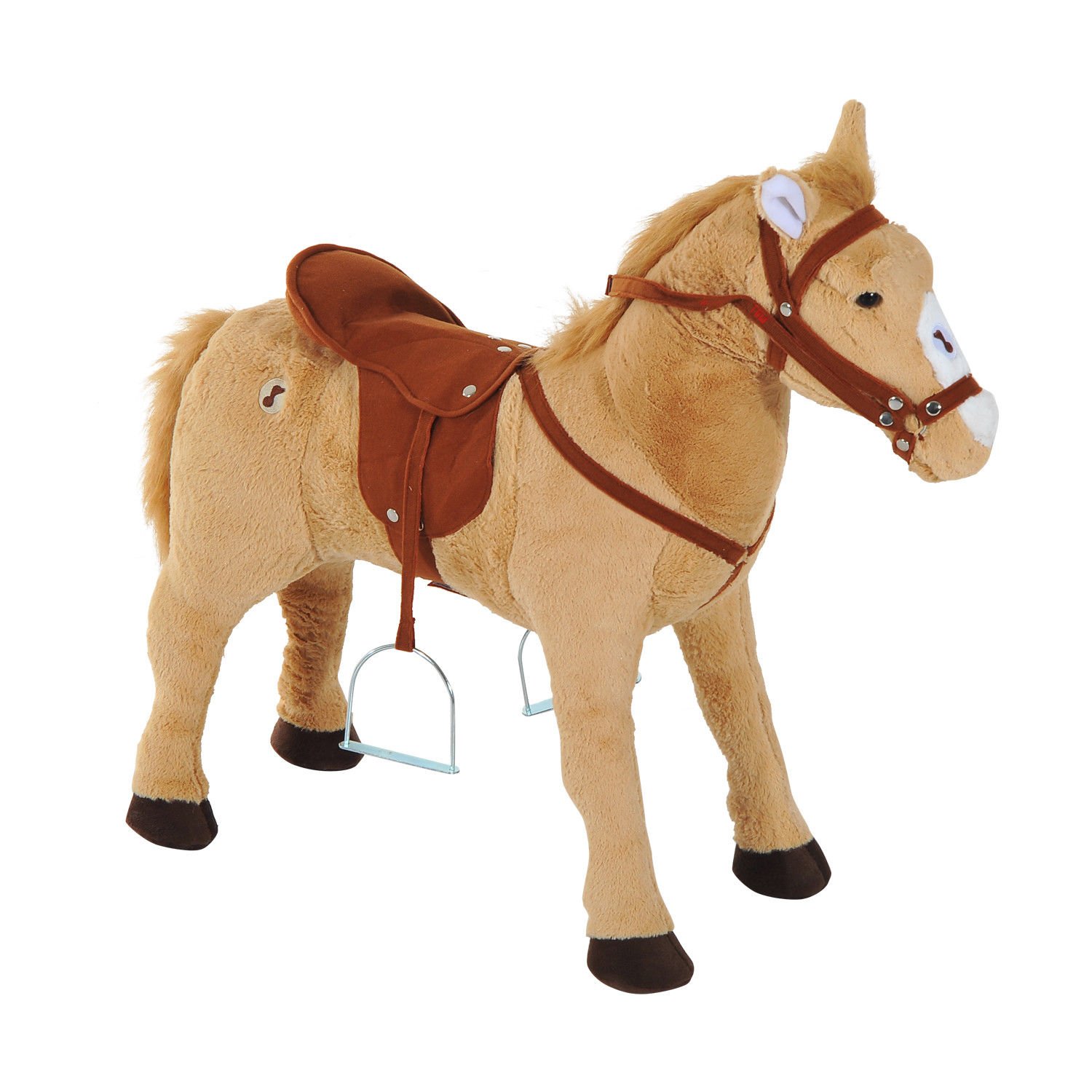 HOMCOM Caballo de Juguete para Niños de +2 Años Caballo de Juguete con Sonidos y Estructura de Metal Carga 60kg 85x28x60 cm Beige