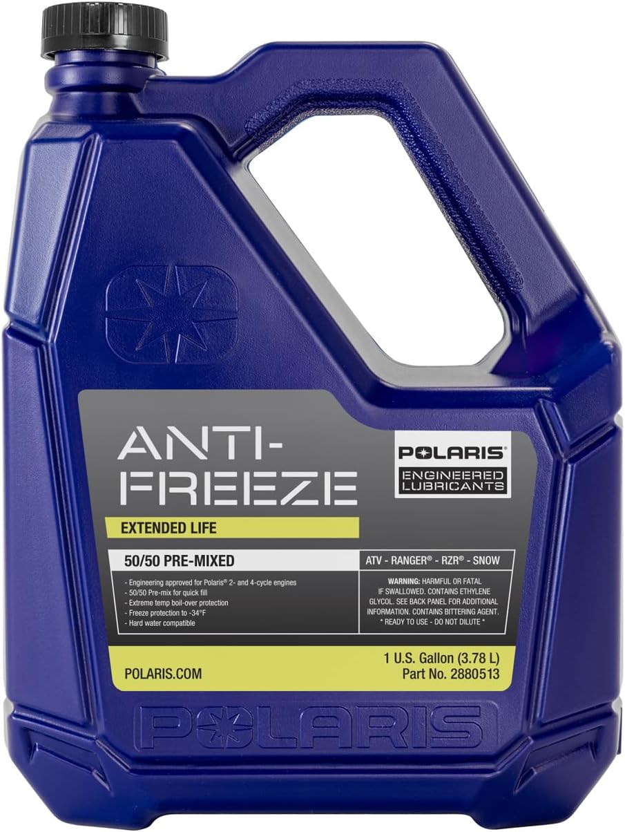 Polaris Antifreeze Coolant 50/50 Premix Extended Life for Snowmobile Off Road Aluminum Cooling Systems, Compatible With 2 & 4 Stroke Engine, Boil Over & Freeze Protection, 1 Gallon - Part 2880513