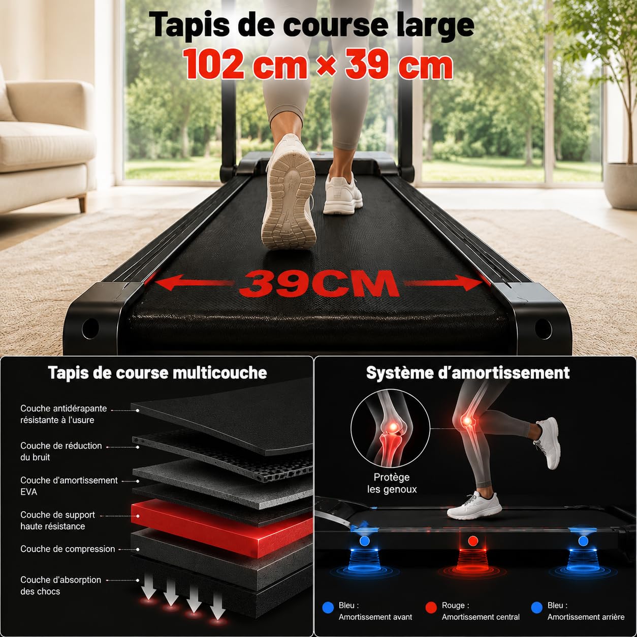 Cinta de correr plegable con inclinación al 15 %, motor sin escobillas de 3,0 HP, silencioso <45 dB, 12 + 3 programas inteligentes, amortiguación de 7 capas, sensores cardiovasculares, ahorra