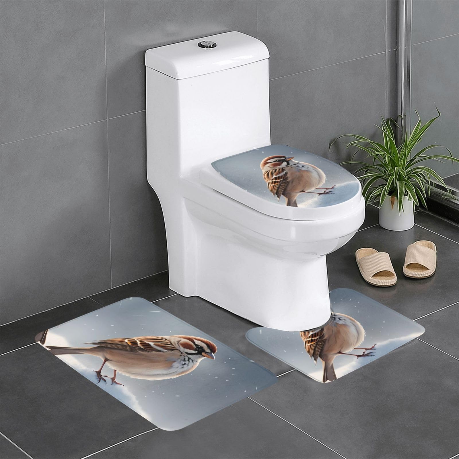 Tapis de salle de bain antidérapants Sparrow in The Snow ensemble de 3 pièces premium
