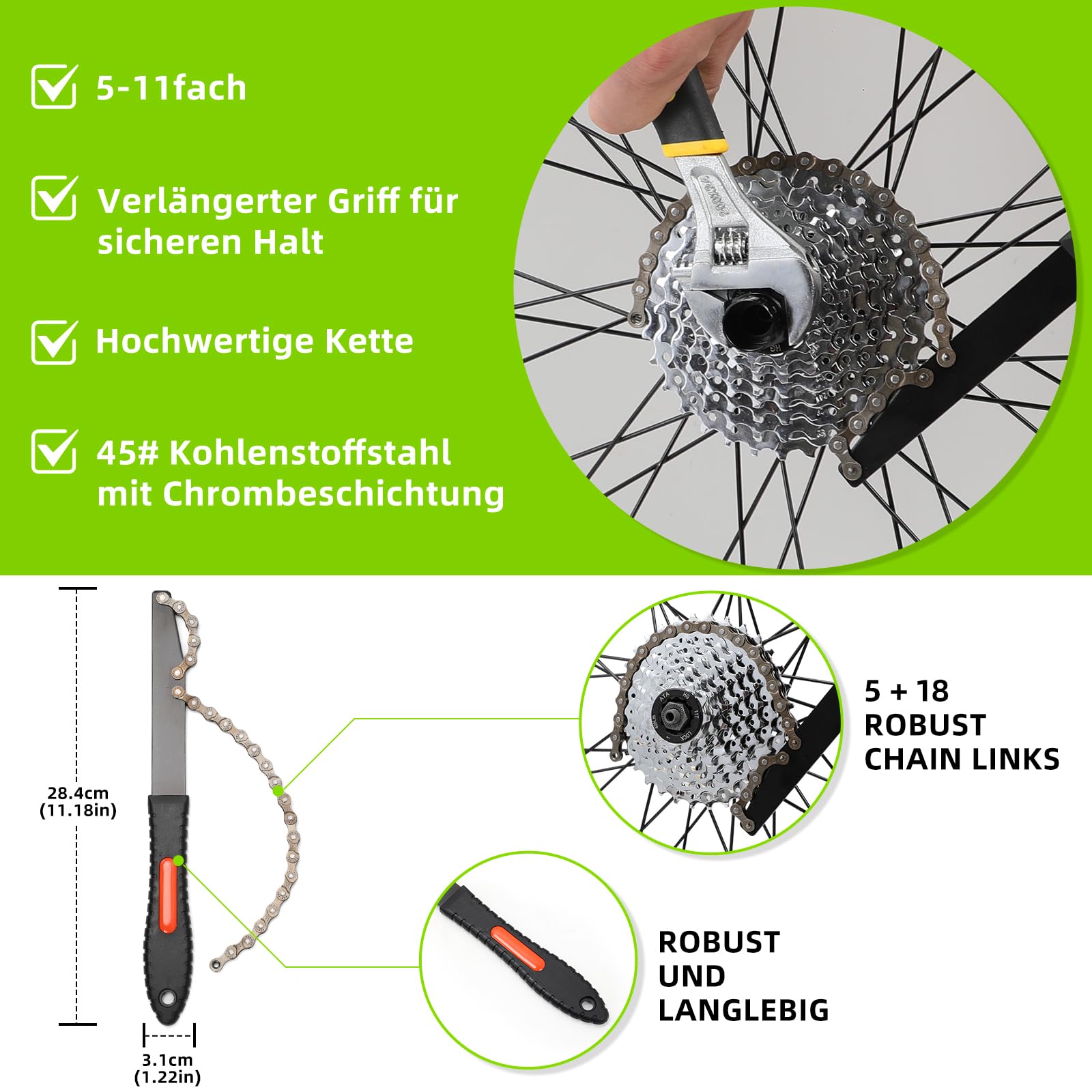 Oumers Kit d'outils de chaîne de vélo - Extracteur de pignon / fouet à chaîne avec cassette / rotor