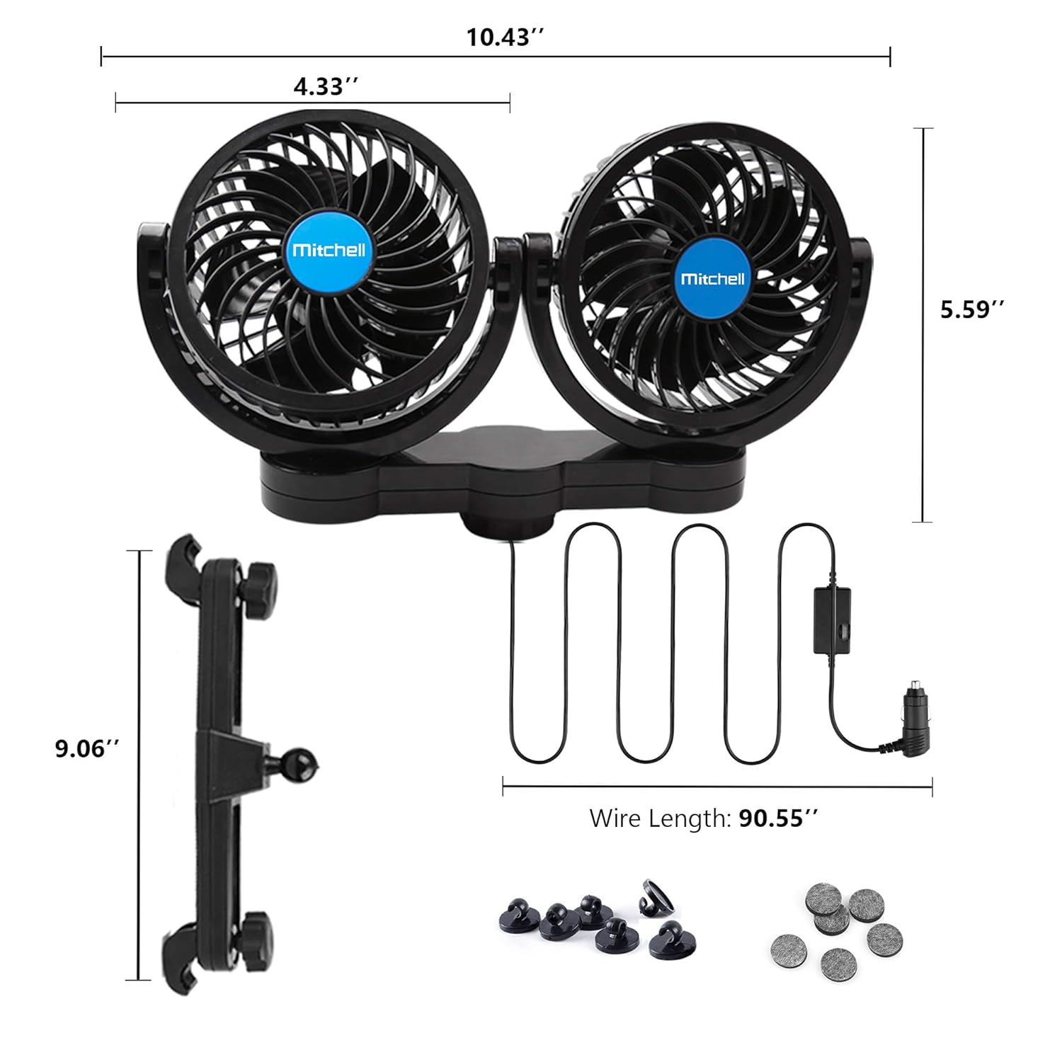 Car Fan, Electric 12V Car Fans for Rear Seat Passenger Portable Car Seat Fan 360 Degree Dual Head Rotatable Back Seat Car Fan Cooling Air Fan with Stepless Speed Regulation for SUV, RV, Van, Vehicles : Electronics