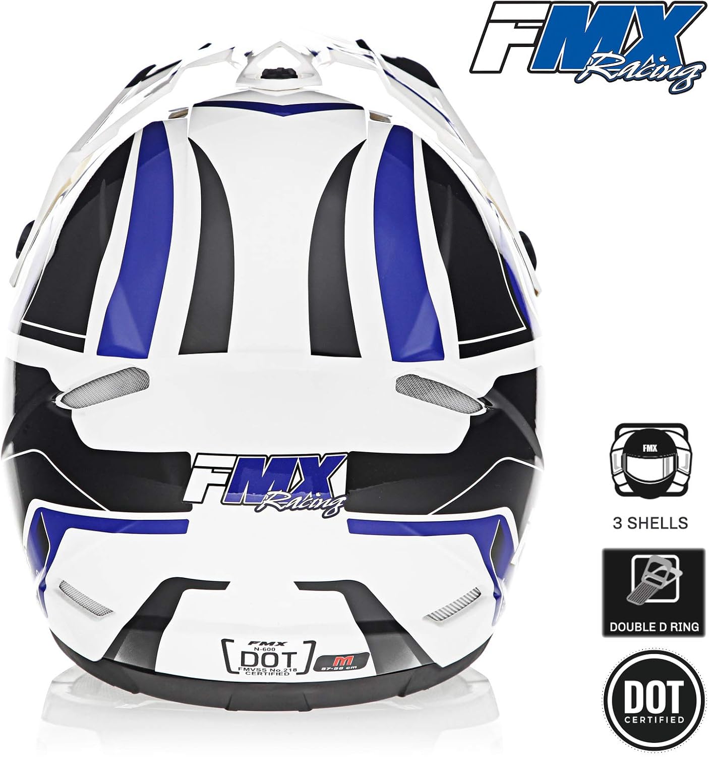 FMX Adult Motocross Dirt Bike Off-Road ATV Motorcycle DOT Approved White Blue Helmet Size 2X-Large