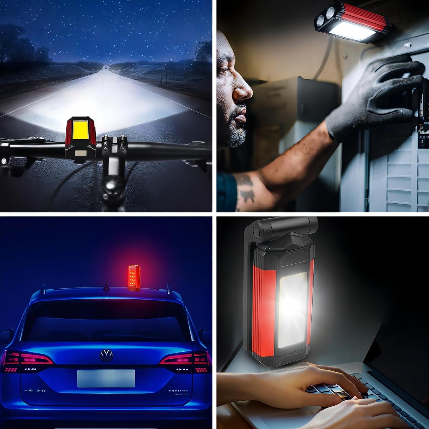 SunTop Led-werklamp met magneet, oplaadbare zaklamp, werkplaatslamp, draagbare handlamp, campinglamp voor auto, reparatie, garage, camping, noodverlichting (rood