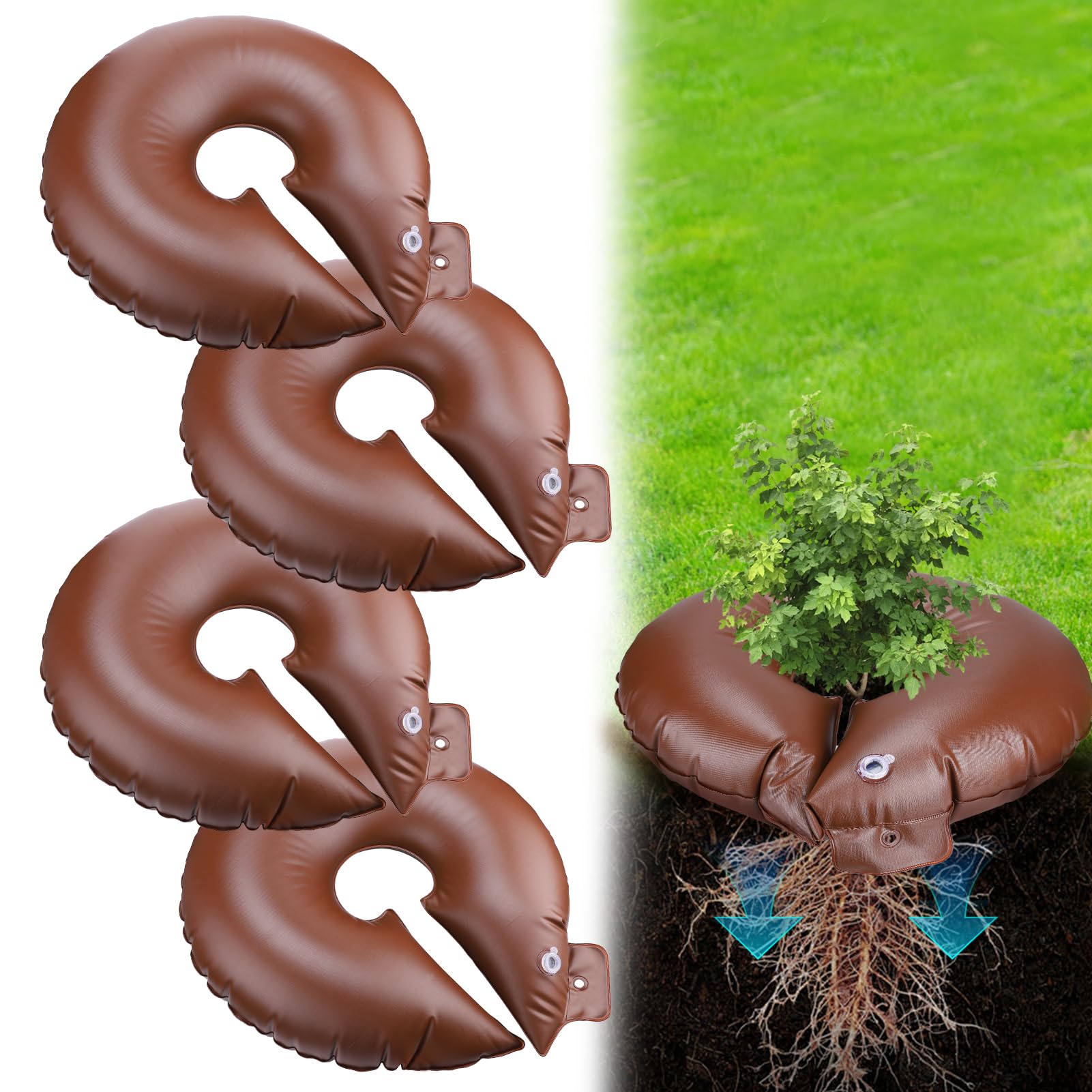 4pcs Thicken Anti-UV Tree Watering Bags - Slow Release Saplings Rings, 4-6 Hours Releasing Time, Automatic Drip Tree Watering Irrigation System for Little Trees Shrubs, 15 Gallons