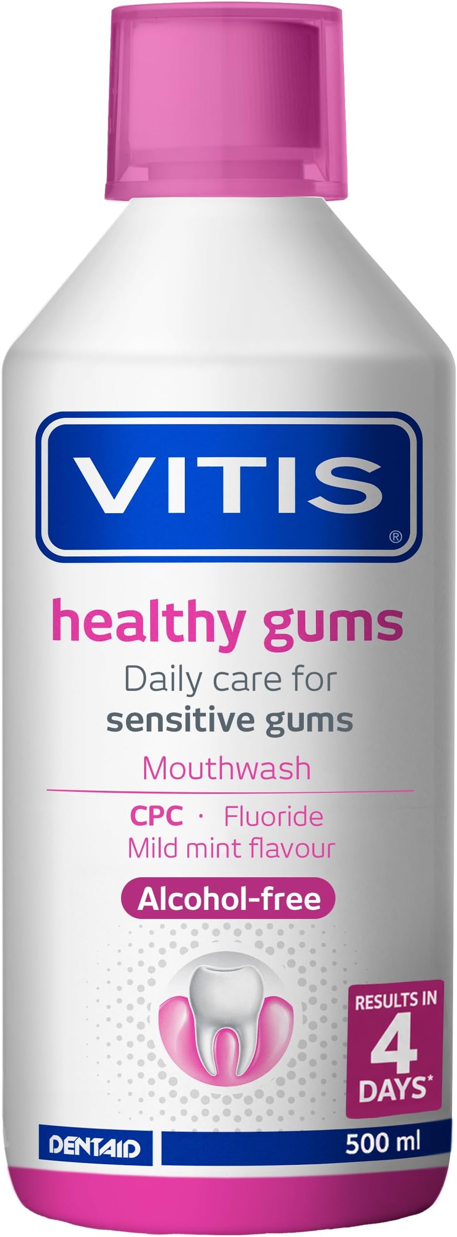 Vitis Gingival Mouthwash Panthenol Cetylpyridinium Chloride Zinc Alcohol-Free 500ml Mint Sensitive Gums